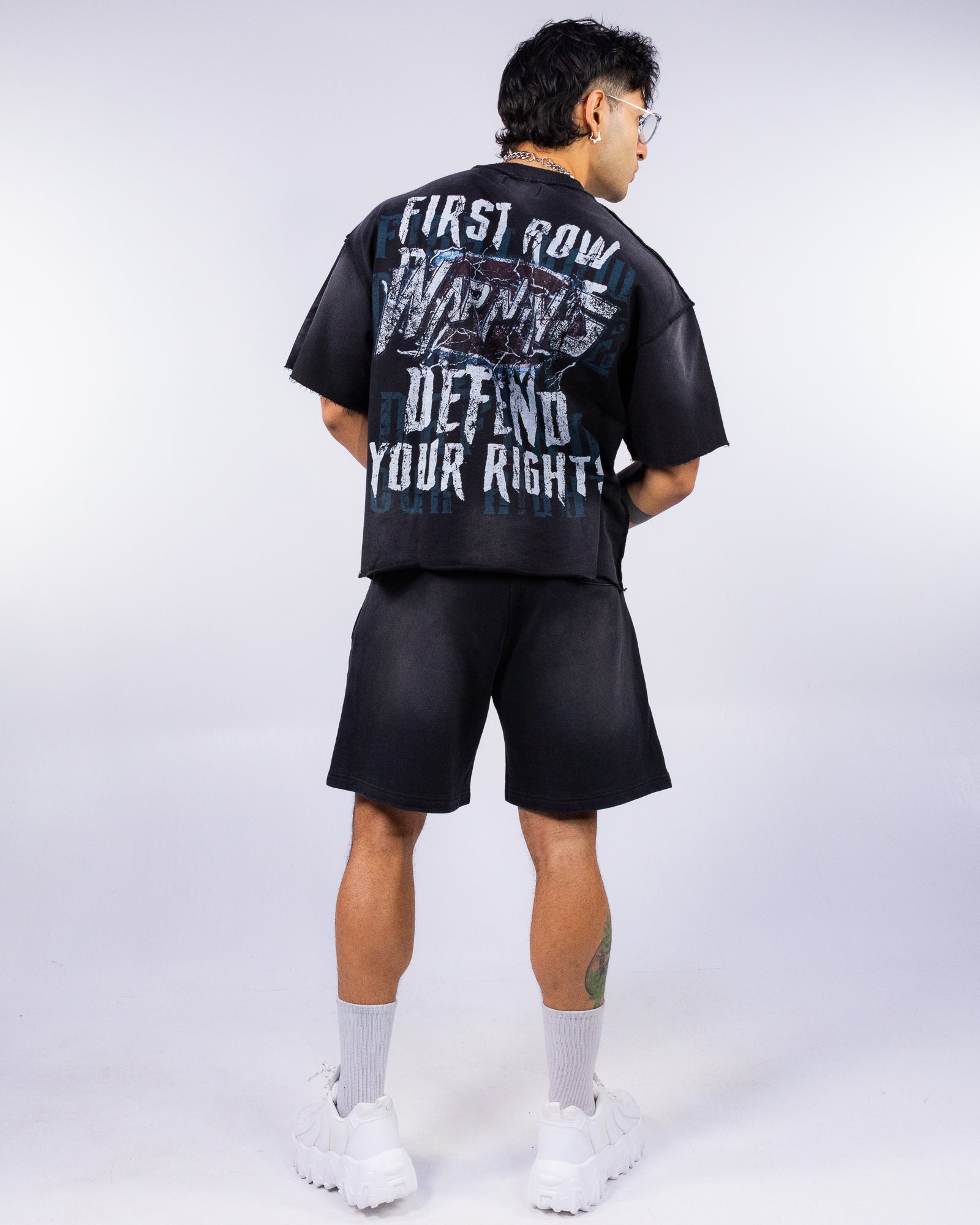 Warning Jaws Men's Black Washed Cropped Tee