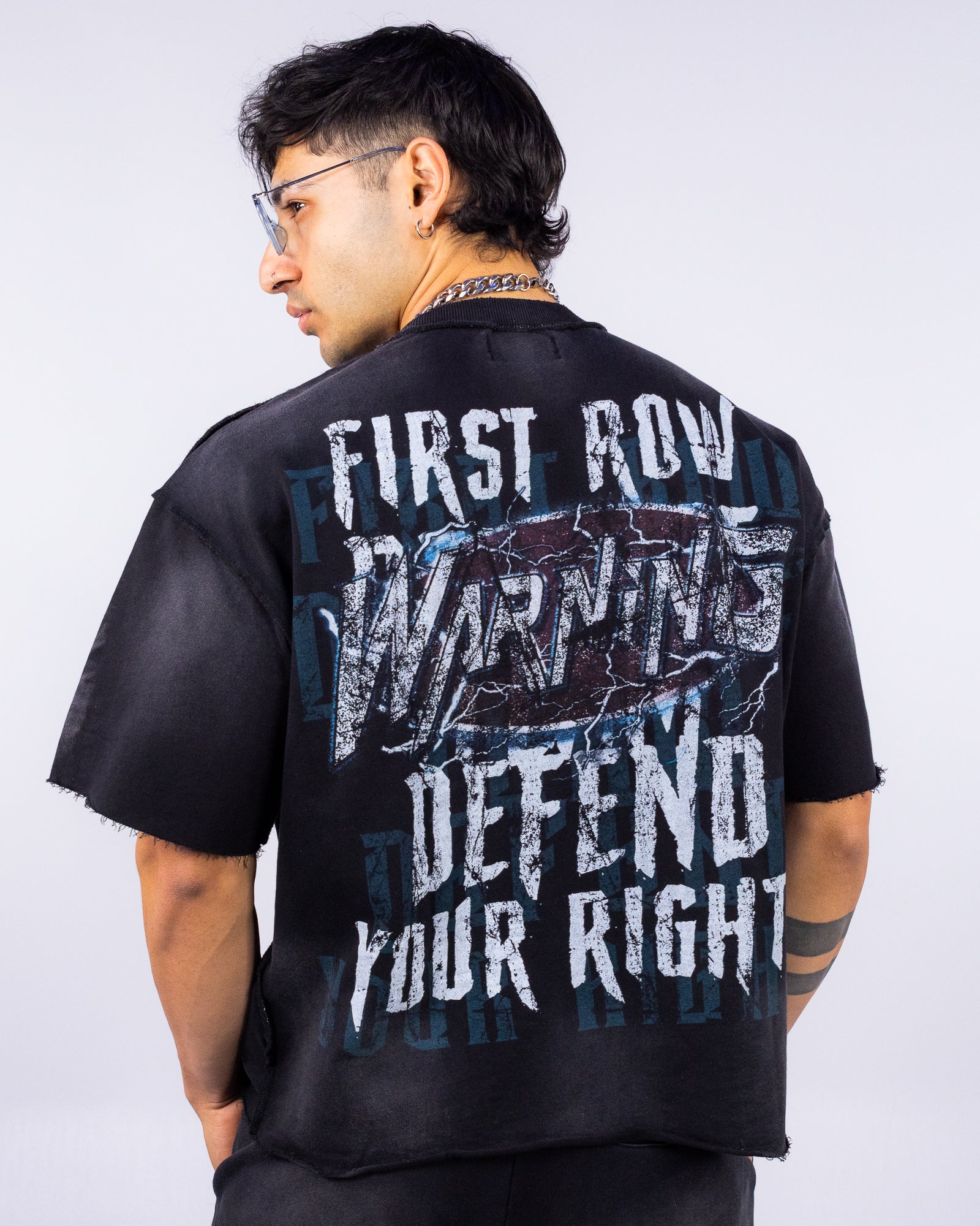 Warning Jaws Men's Black Washed Cropped Tee