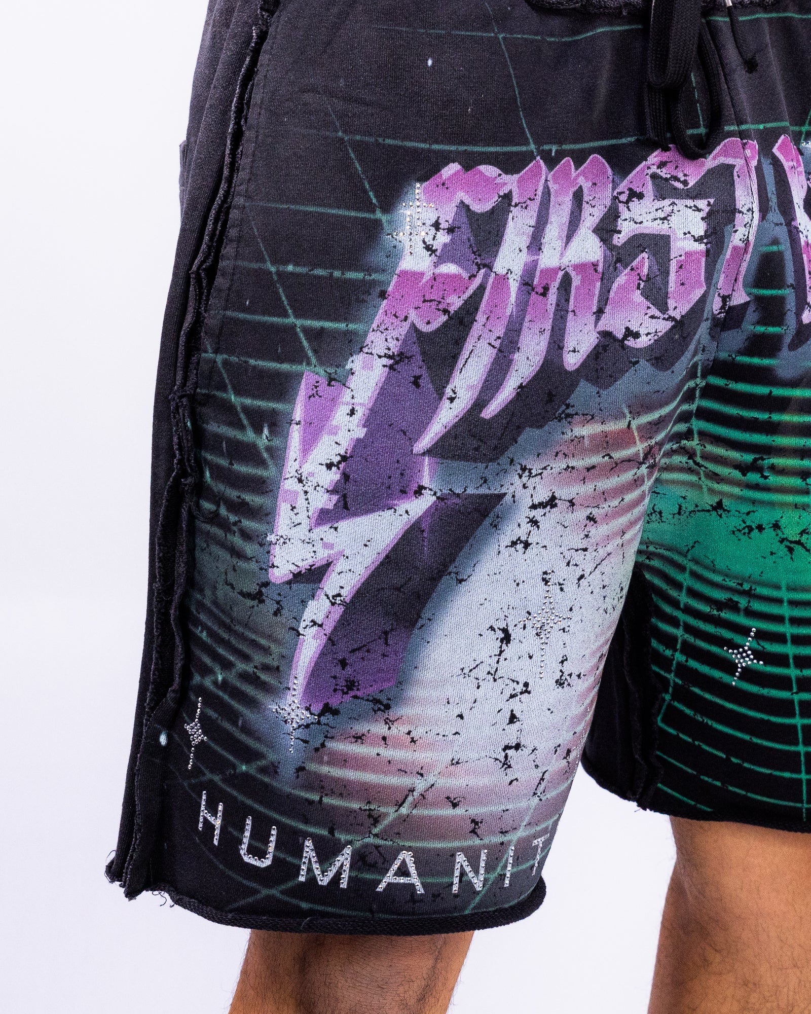 Washed Humanity Men's Black Graphic Shorts