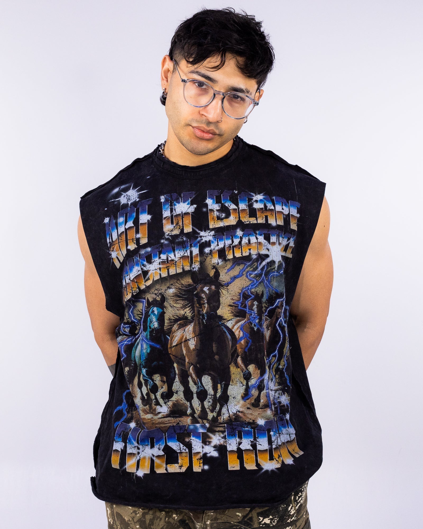 Art Of Escape Horse Men's Blue Washed Tank Top