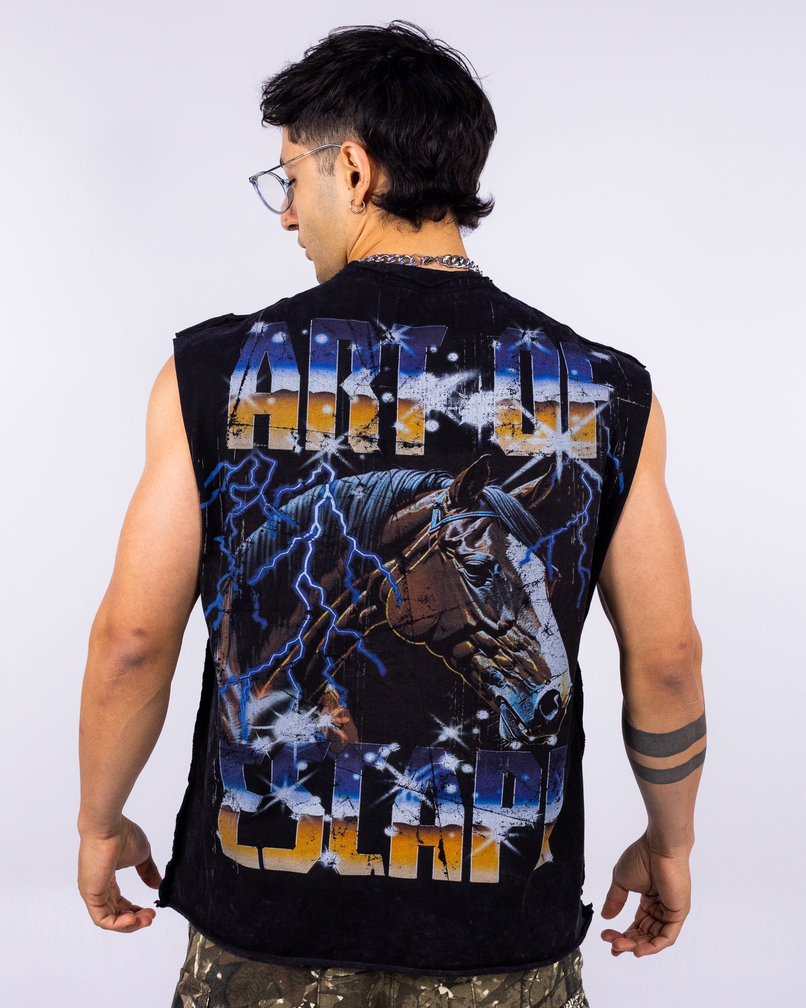Art Of Escape Horse Men's Blue Washed Tank Top