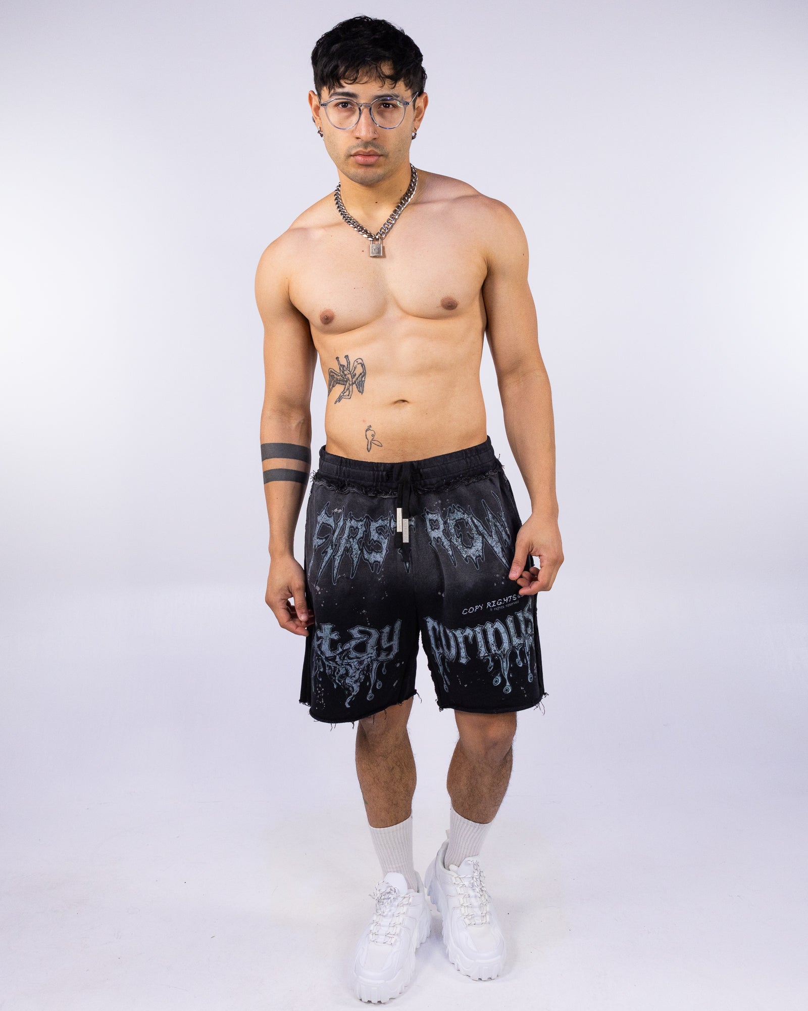 Stay Curious Men's Black Graphic Washed Shorts