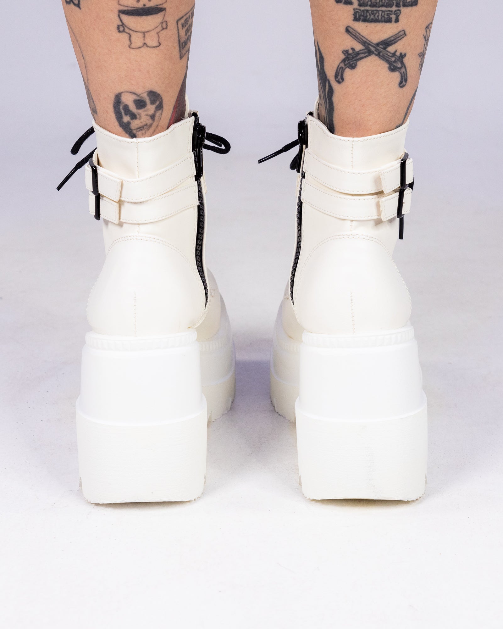 Demonia White Stacked Women's Wedge Platform Ankle Boots