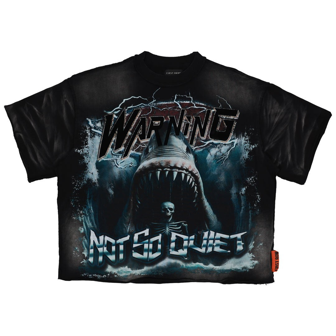 Warning Jaws Men's Black Washed Cropped Tee