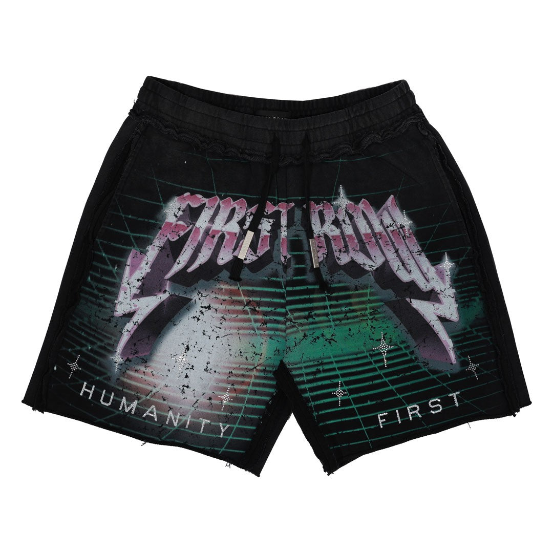 Washed Humanity Men's Black Graphic Shorts