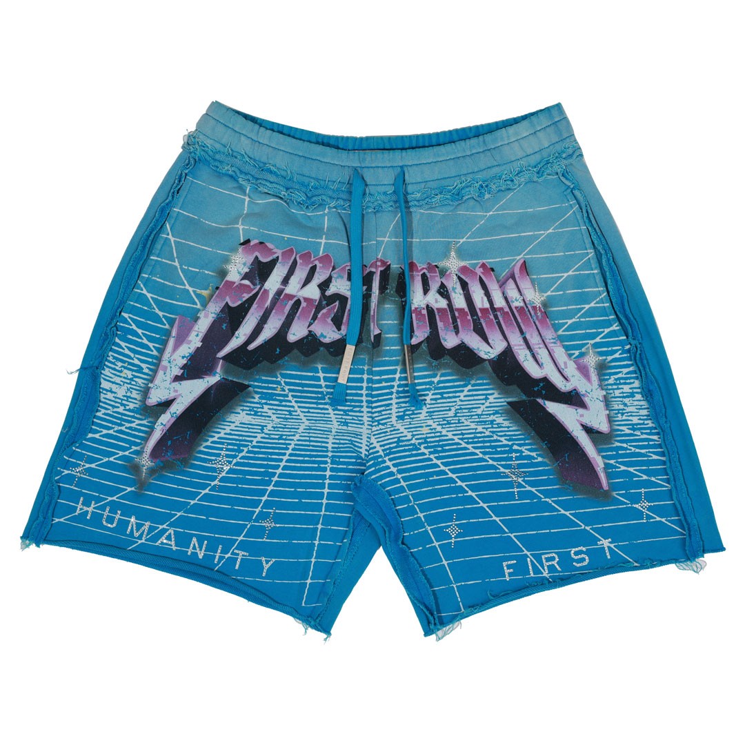Washed Humanity Men's Blue Graphic Shorts