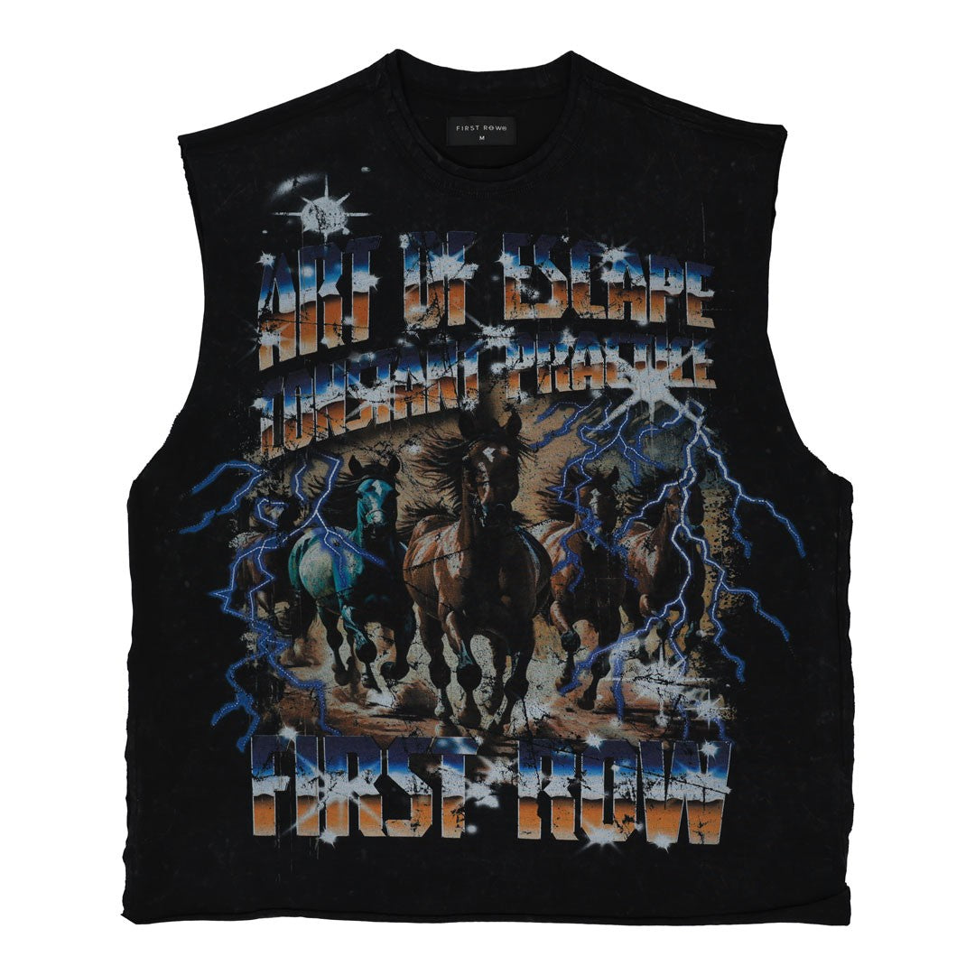 Art Of Escape Horse Men's Blue Washed Tank Top