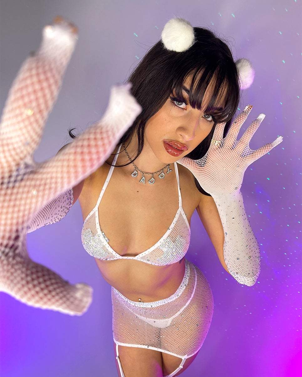 White Starlight Sparkle Women's 5pc Fishnet Set