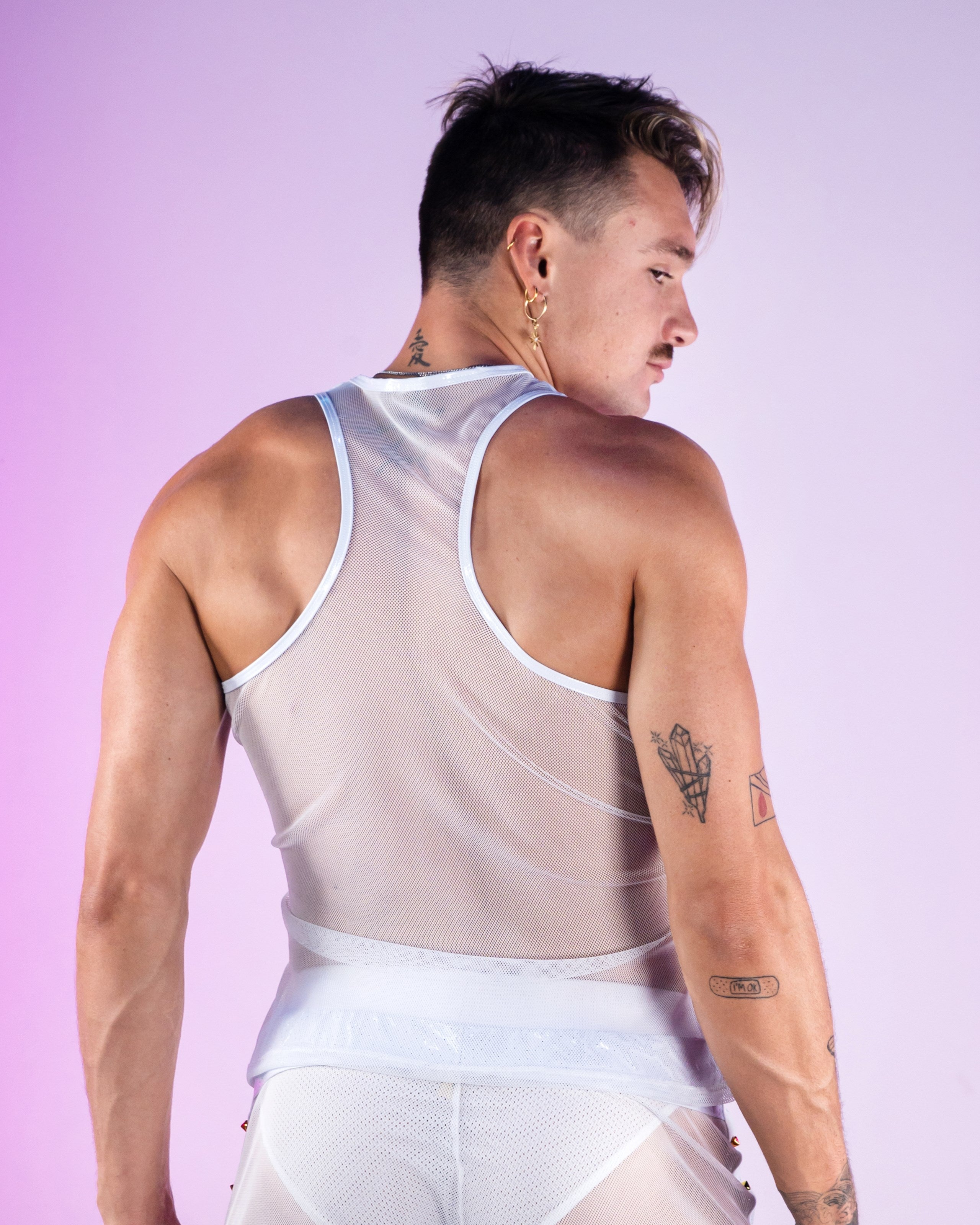 Rainbow Love Pride Men's Vinyl Mesh Tank Top w/ Studs