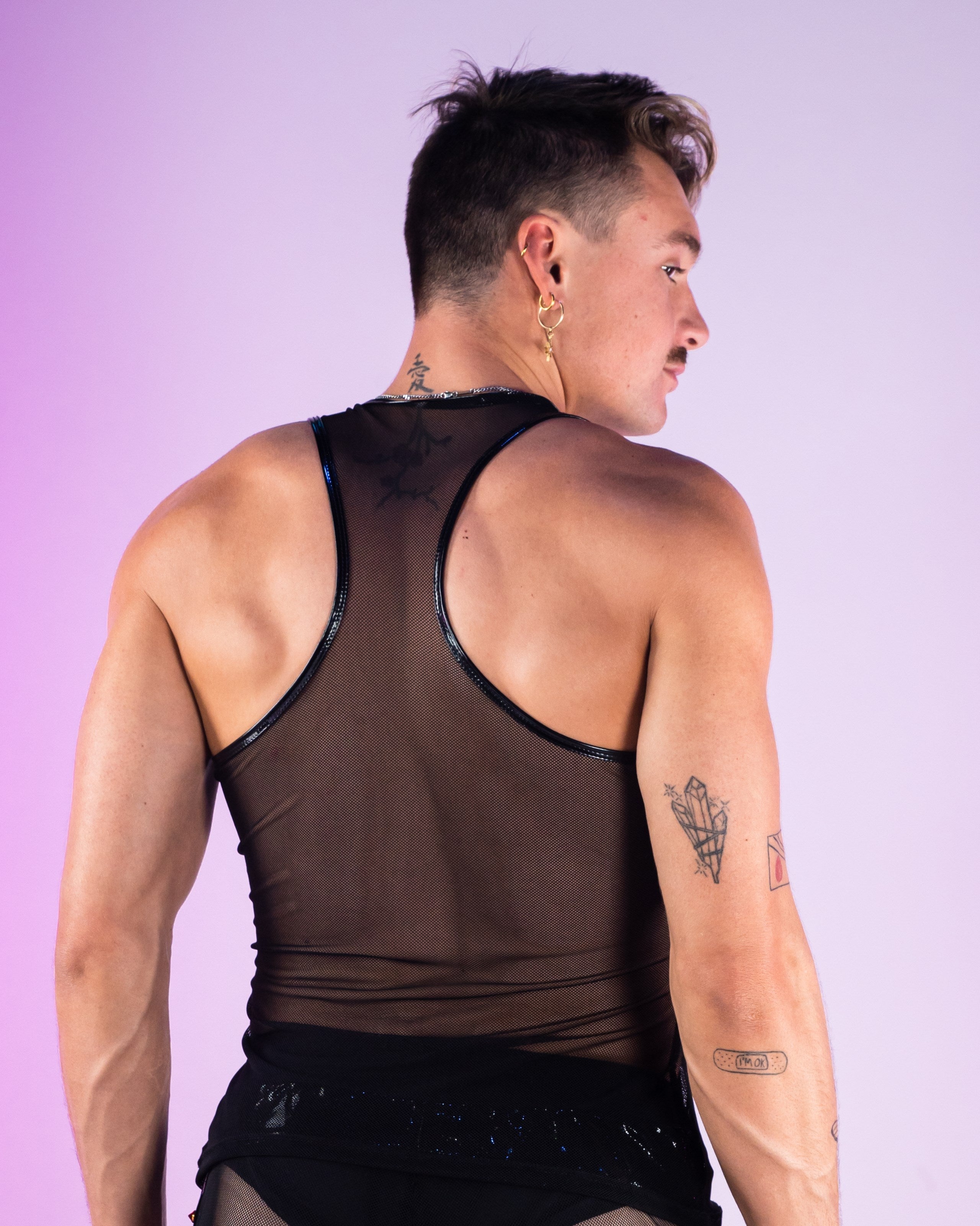 Rainbow Love Pride Men's Vinyl Mesh Tank Top w/ Studs