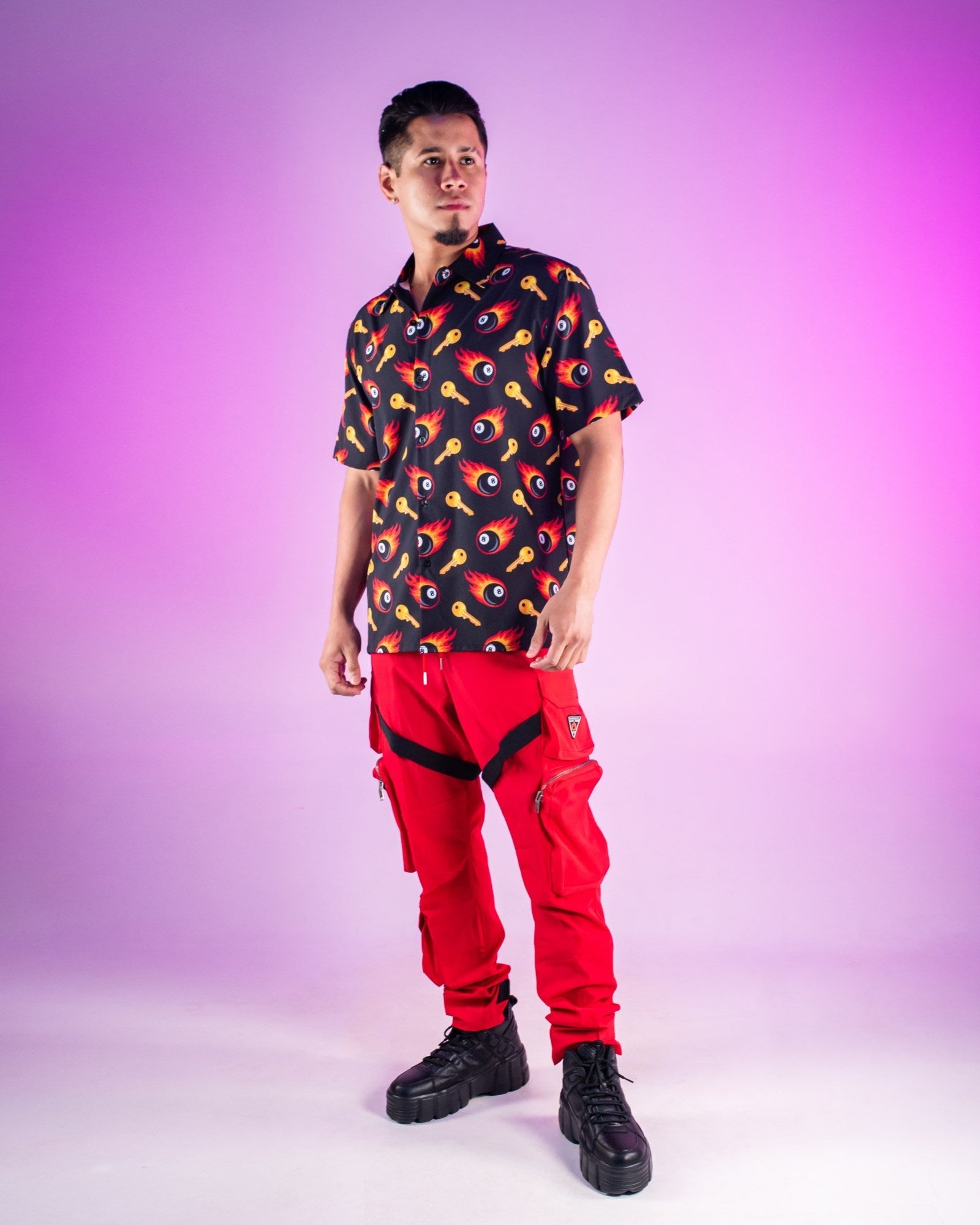 Flaming Key and Coke Black Hawaiian Shirt