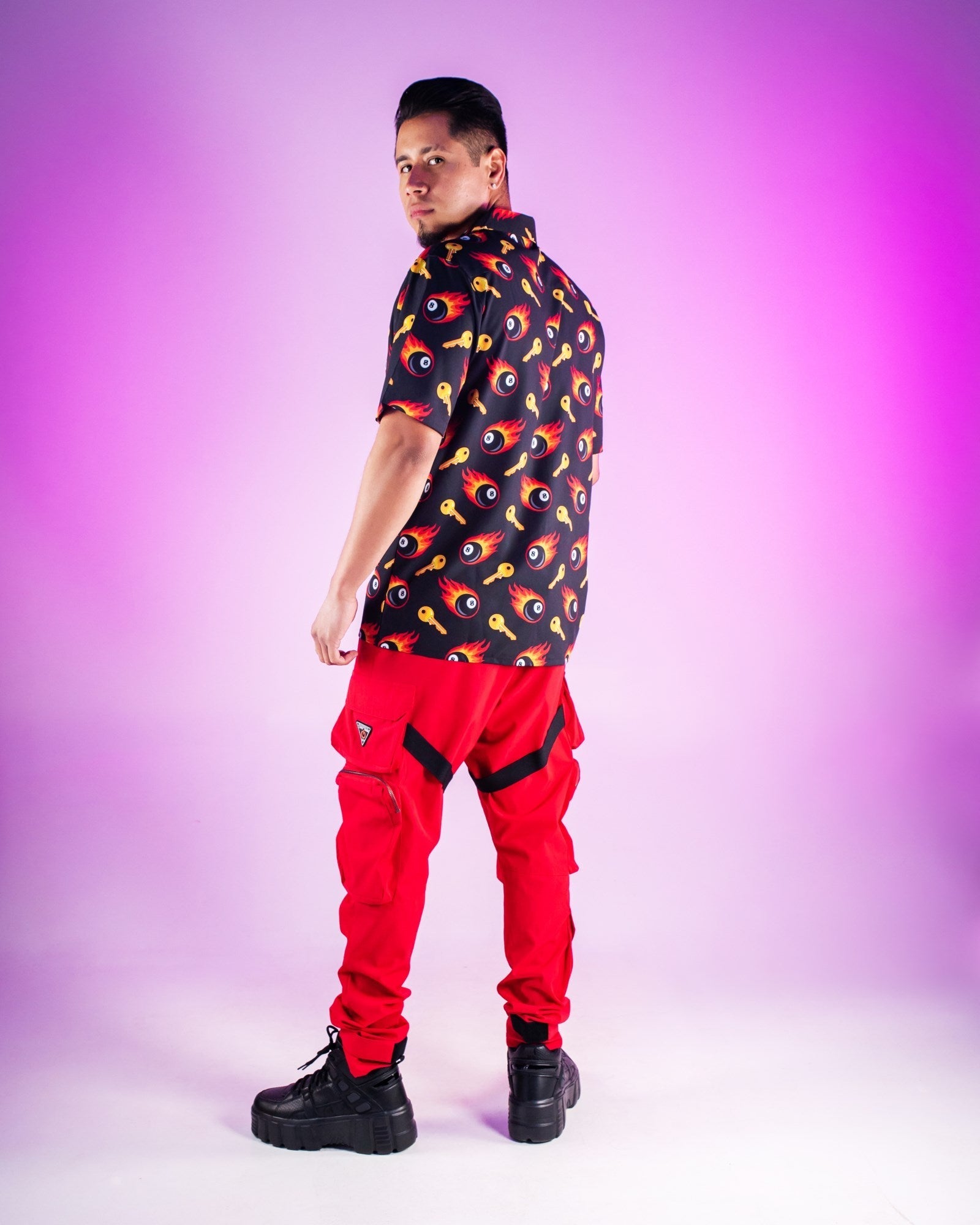 Flaming Key and Coke Black Hawaiian Shirt