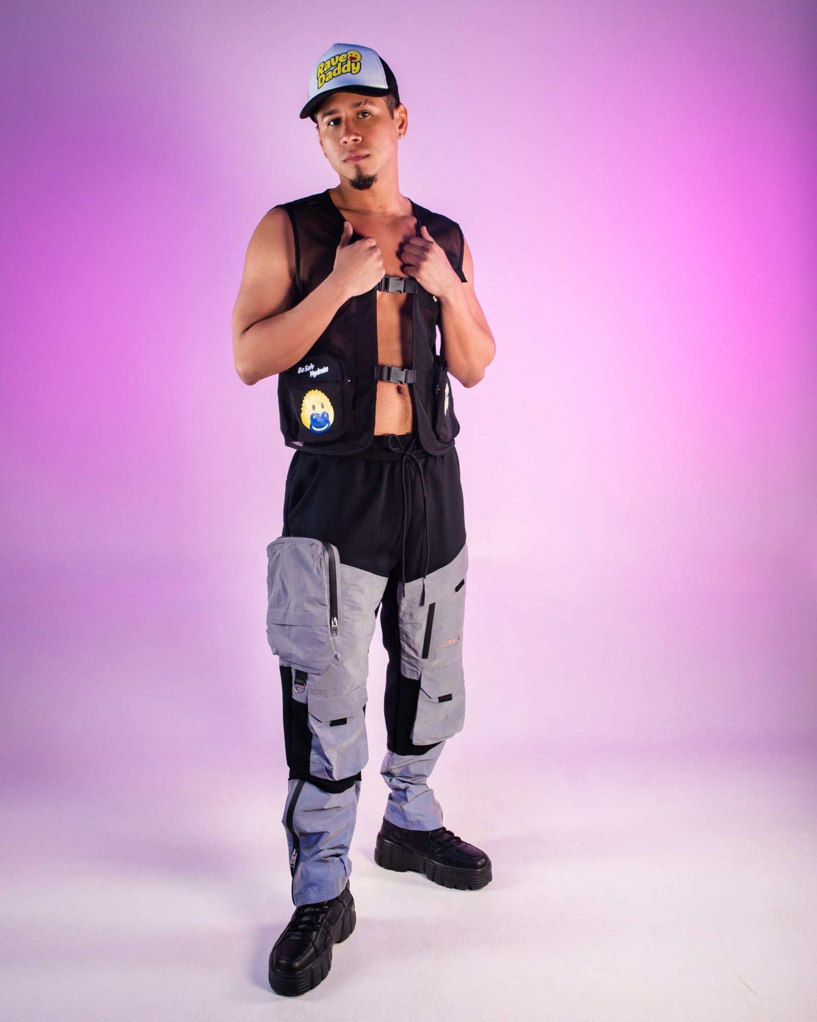 Rave Daddy Yellow and Black Fishnet Utility Vest