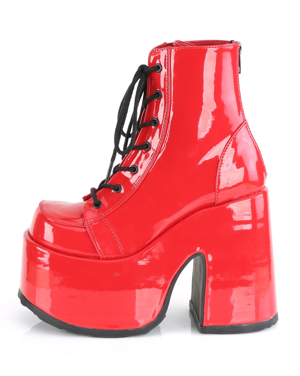Demonia Red Patent Chunky Lace-Up Boots