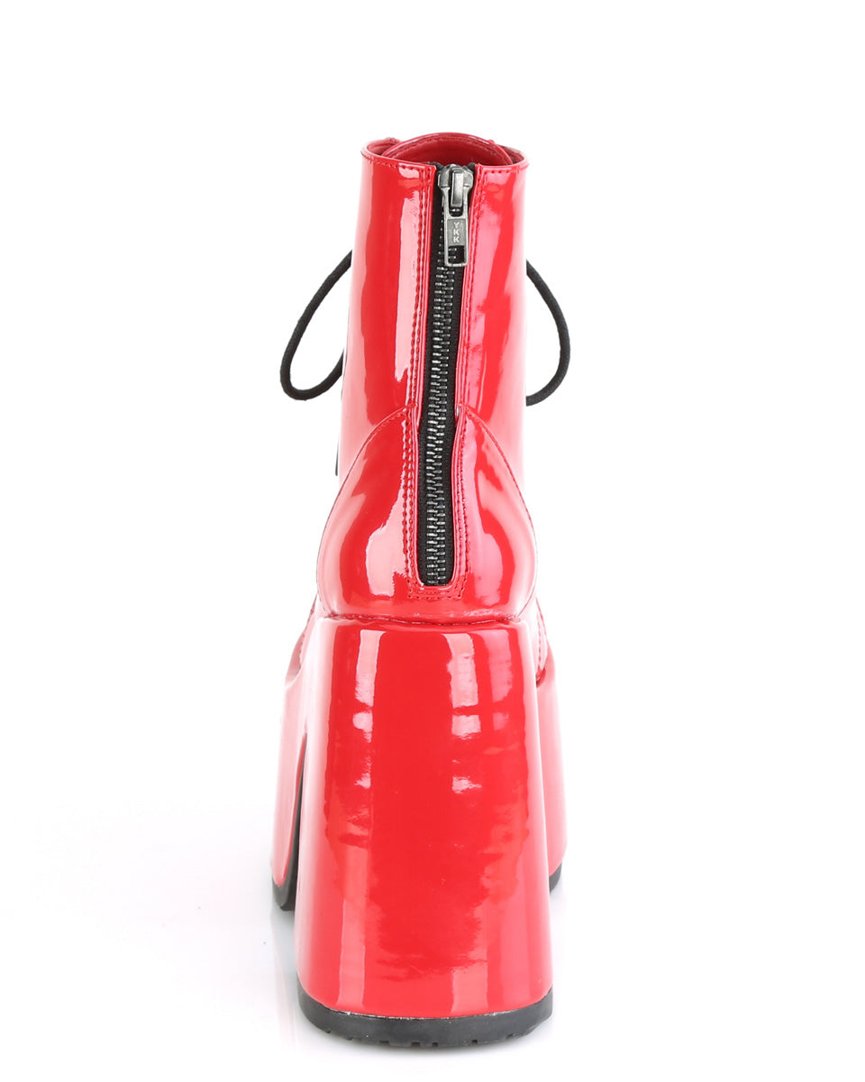Demonia Red Patent Chunky Lace-Up Boots