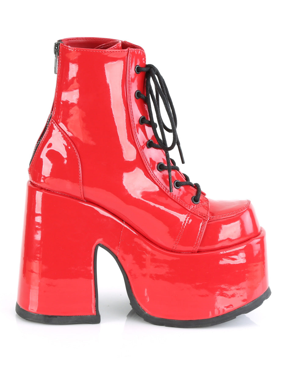 Demonia Red Patent Chunky Lace-Up Boots