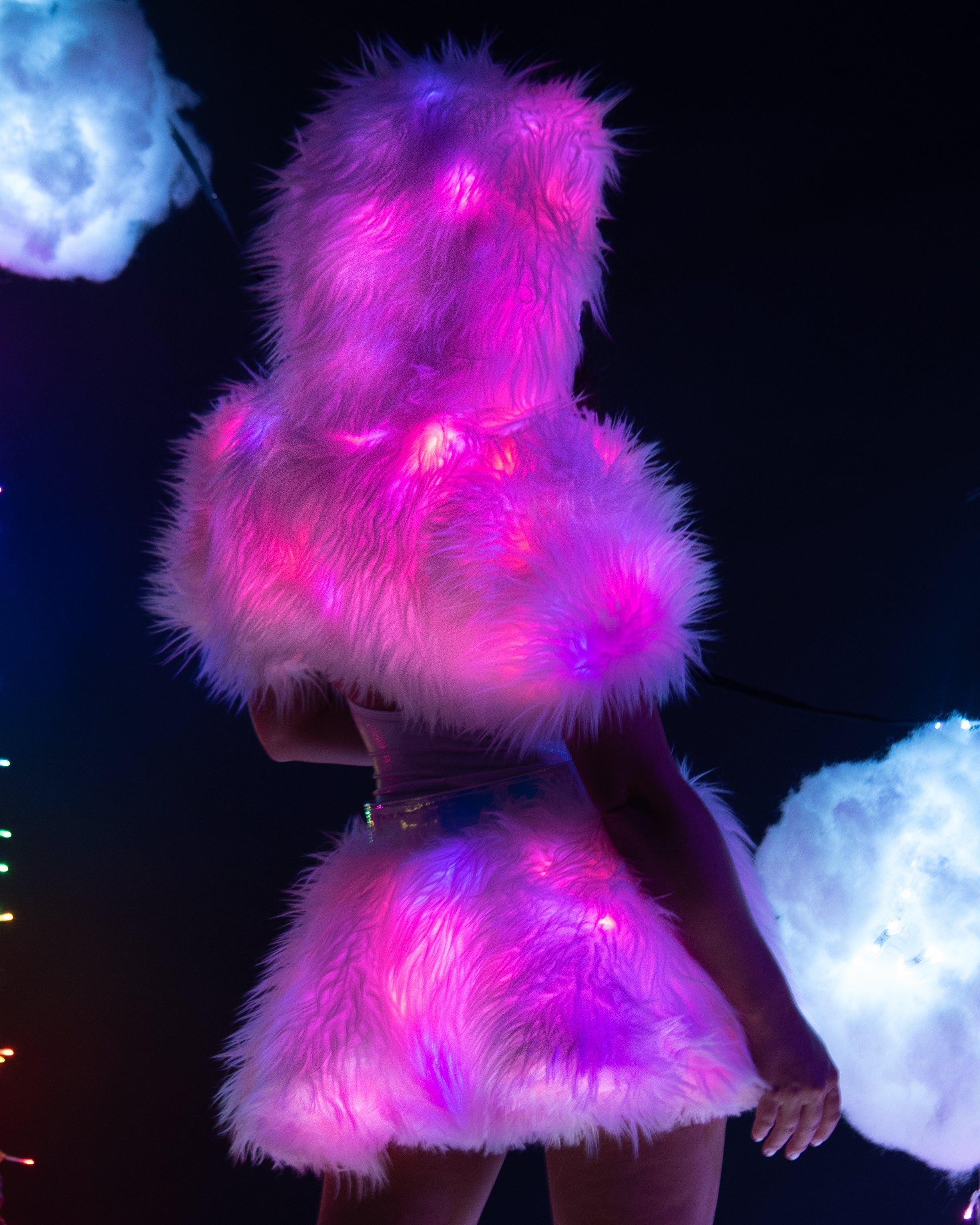 Confetti LED White Fur Belted Skirt