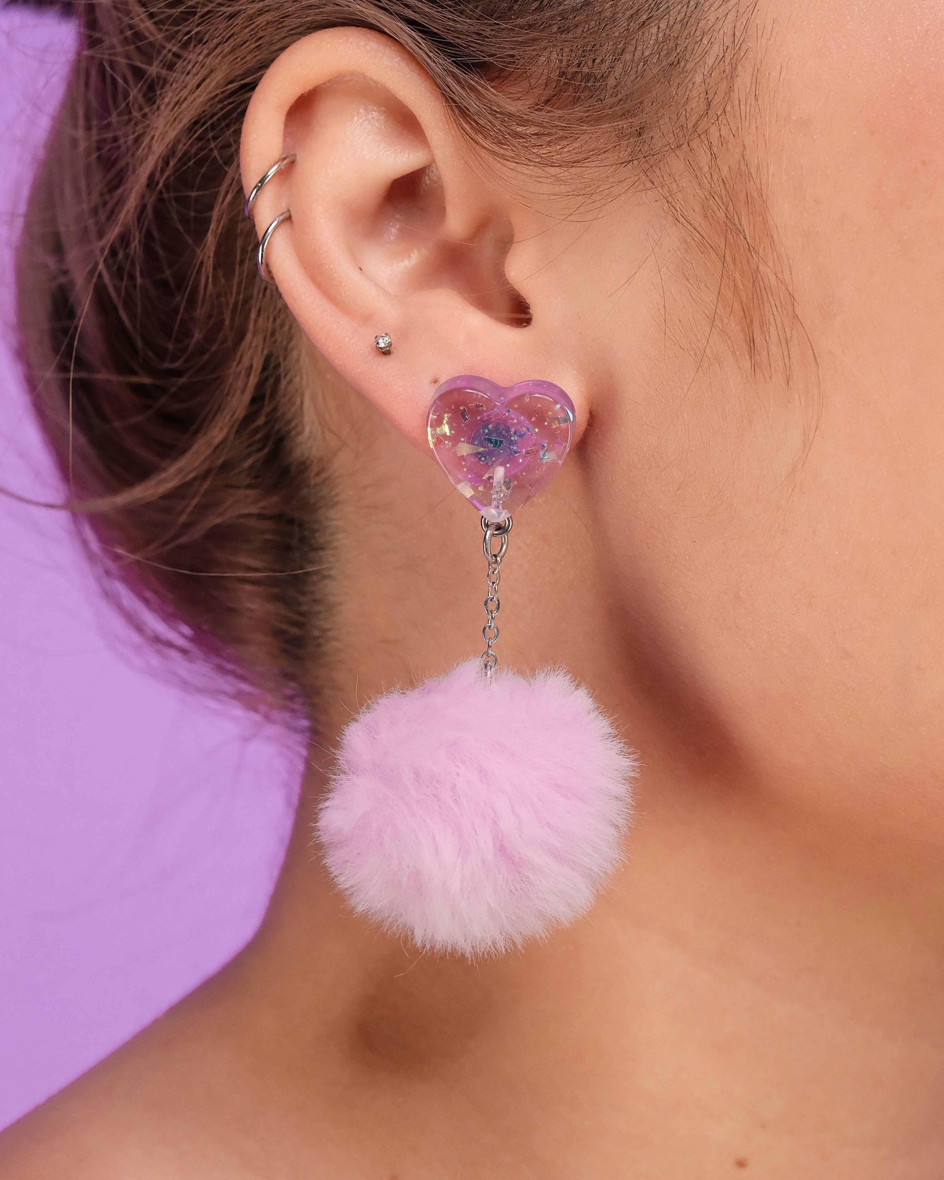 In Love With You Fuzzy Puff Heart Earrings