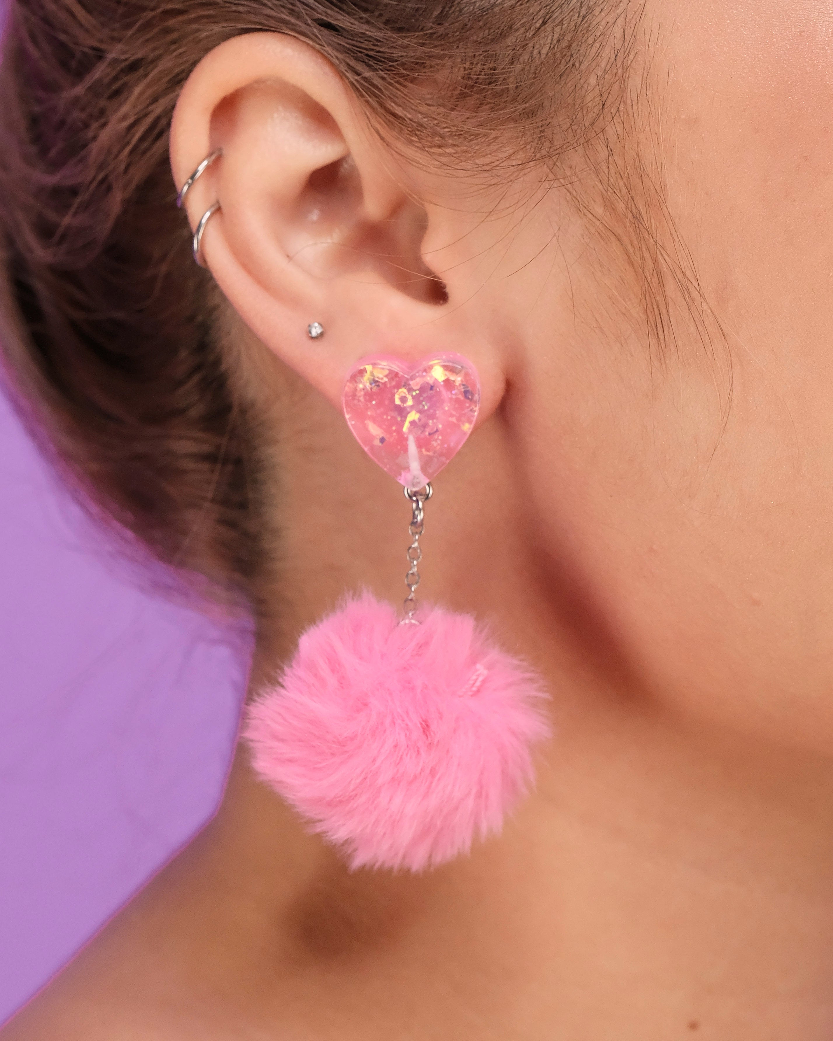 In Love With You Fuzzy Puff Heart Earrings