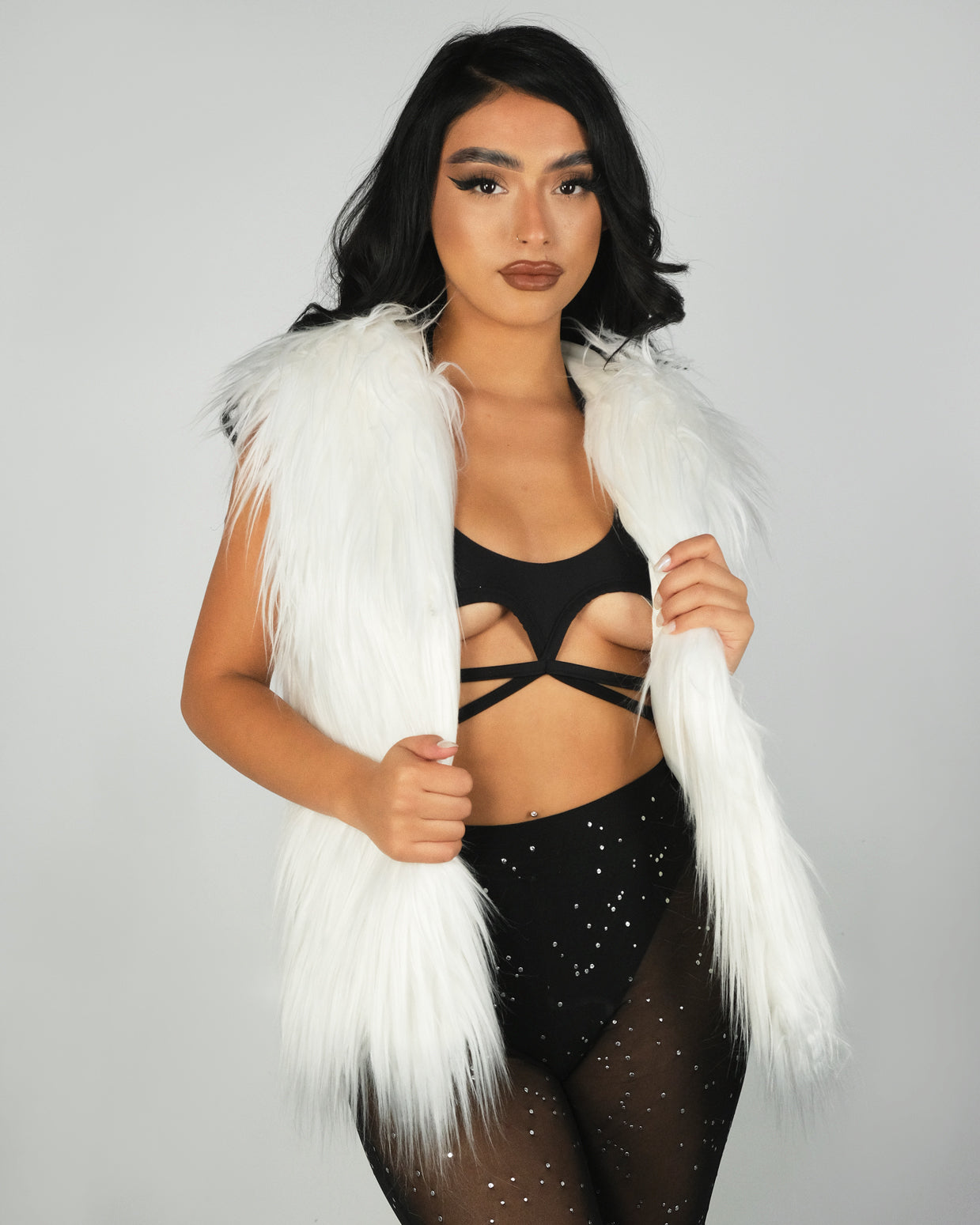 Multi-Color LED Hooded Faux Fur Vest