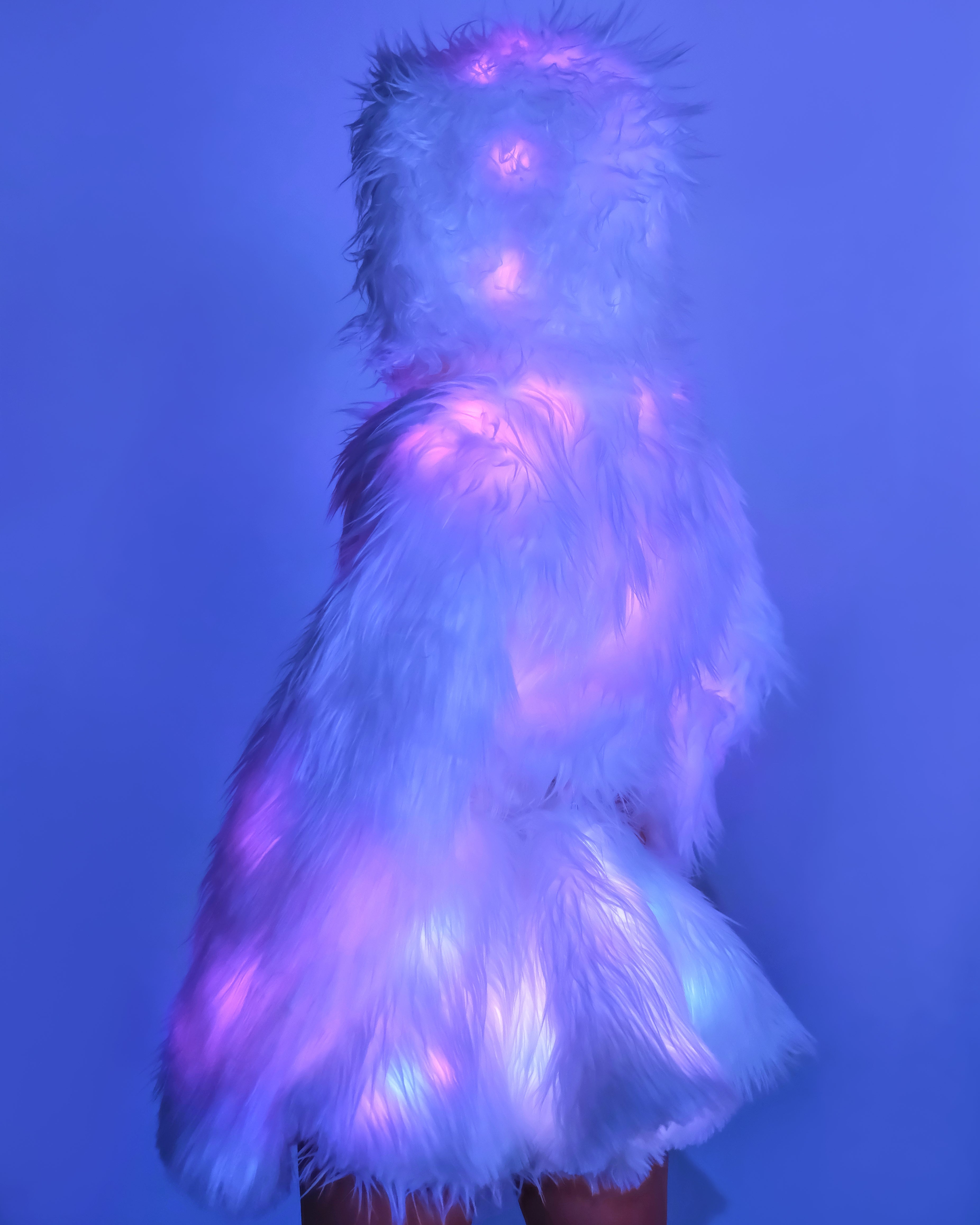 Pink LED White Furry Cropped Hooded Jacket