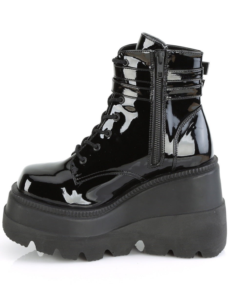 Demonia Black Patent Stacked Platform Ankle Boots