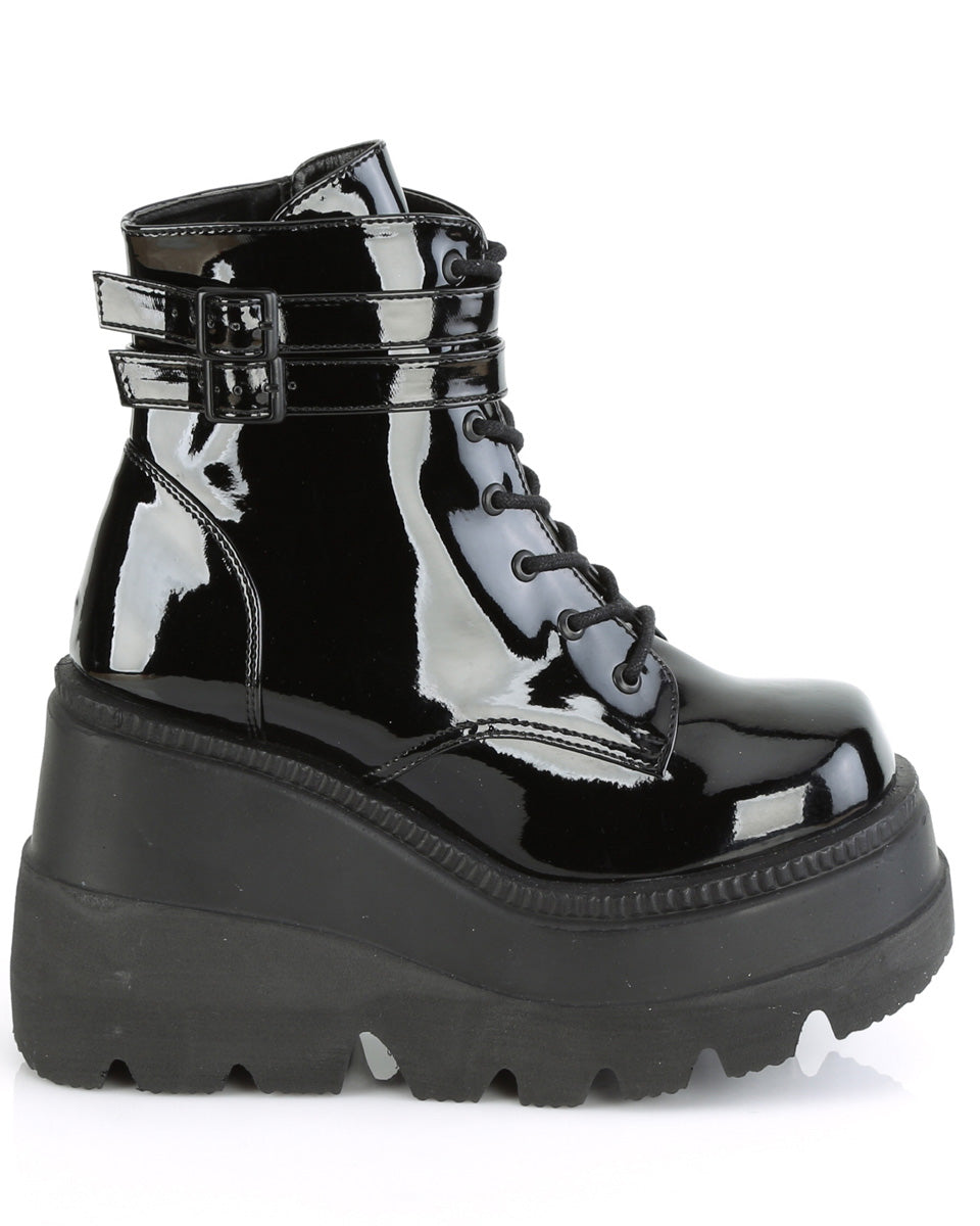 Demonia Black Patent Stacked Platform Ankle Boots