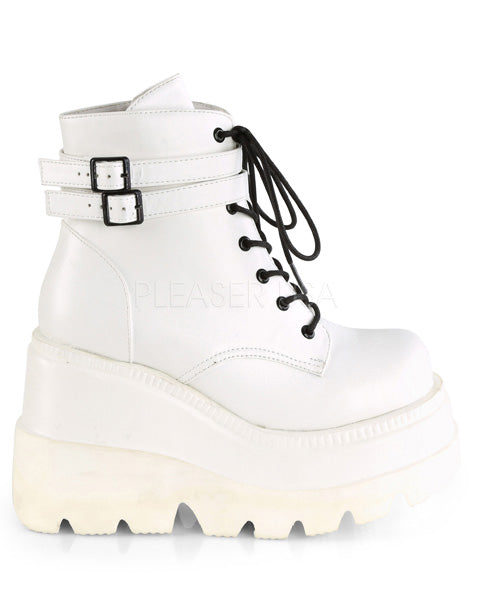 Demonia White Stacked Women's Wedge Platform Ankle Boots