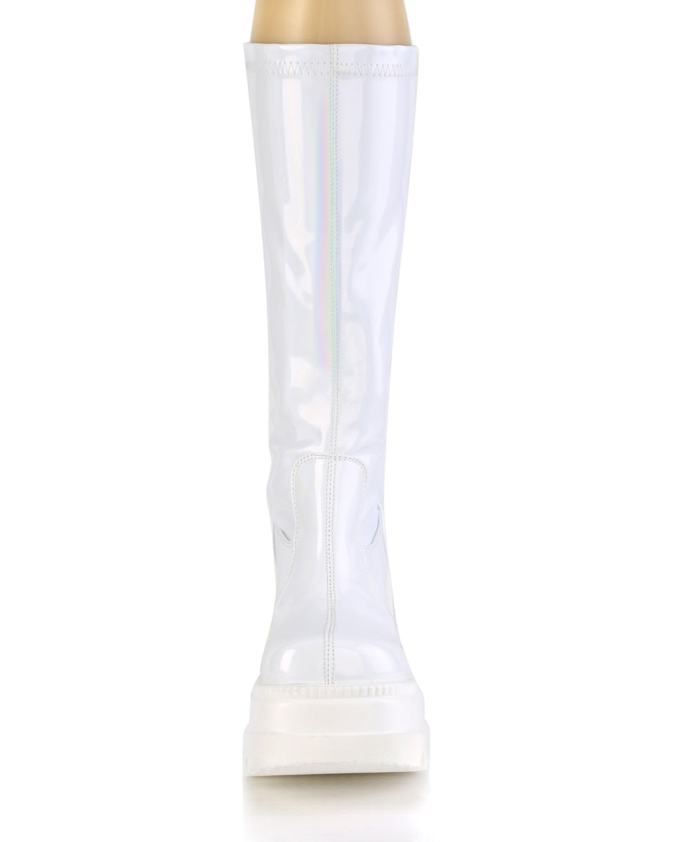 Demonia Shaker White Holo Knee High Boots