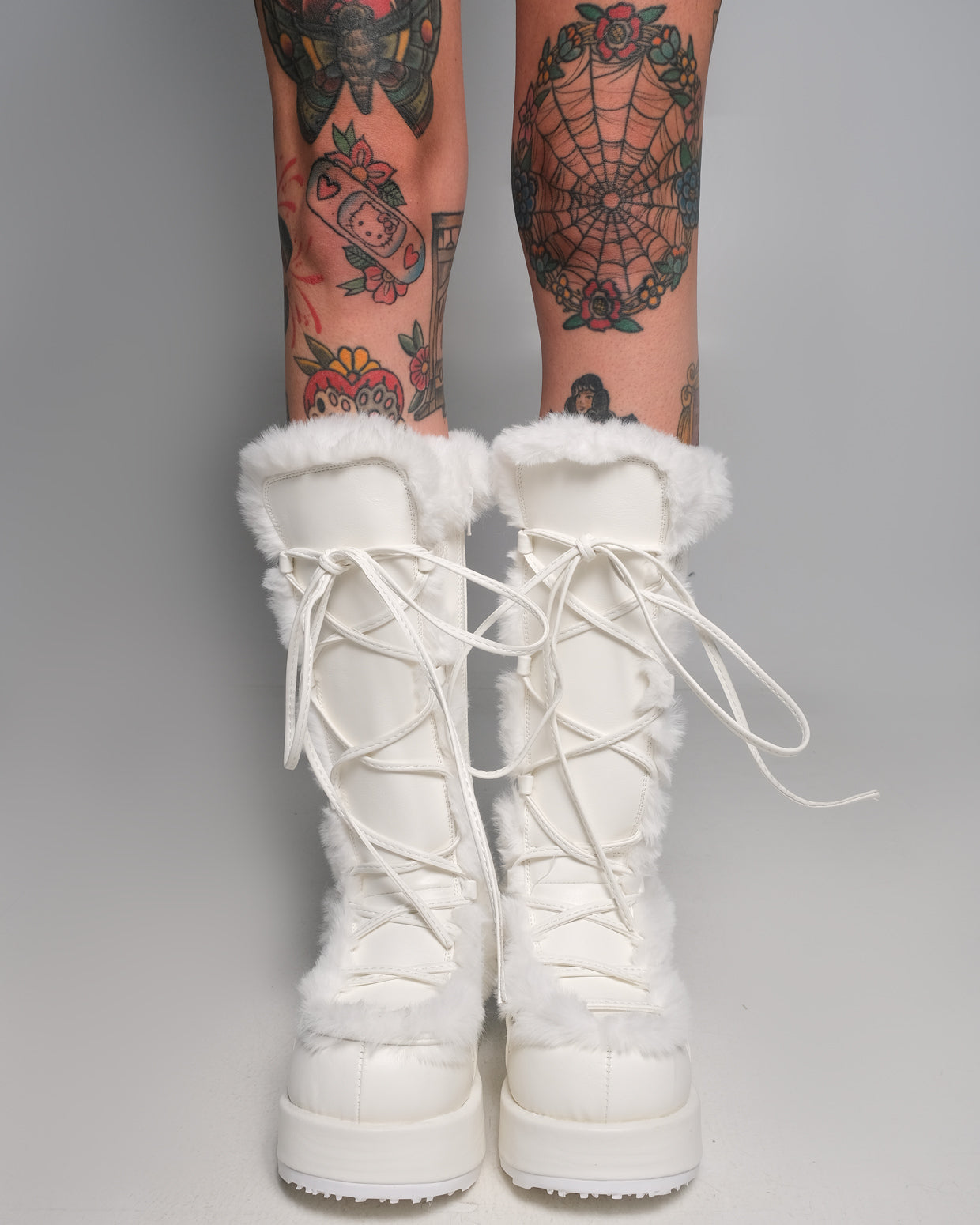 Demonia White Winter Solstice Faux Fur Boots