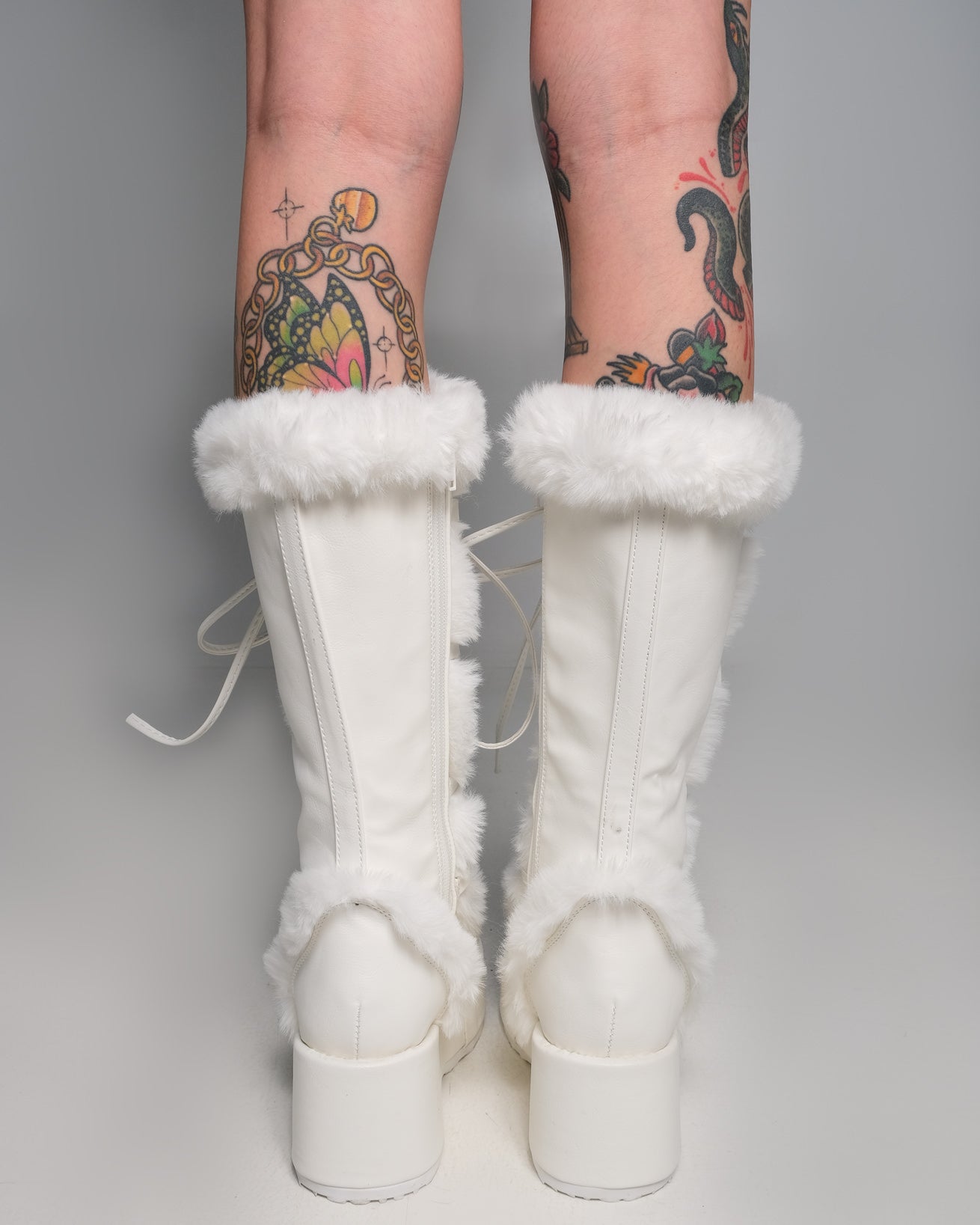 Demonia White Winter Solstice Faux Fur Boots
