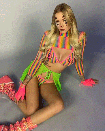 Rainbow Industrial Net 3pc Bikini Set