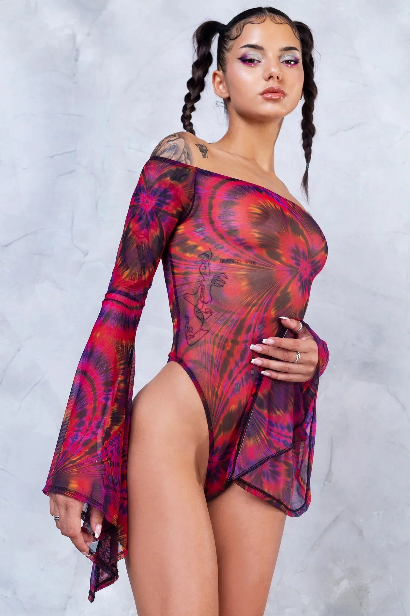 Badinka 1969 Bell Sleeve Mesh Bodysuit