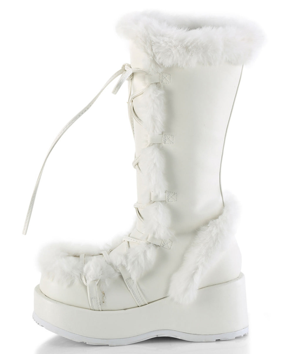 Demonia White Winter Solstice Faux Fur Boots