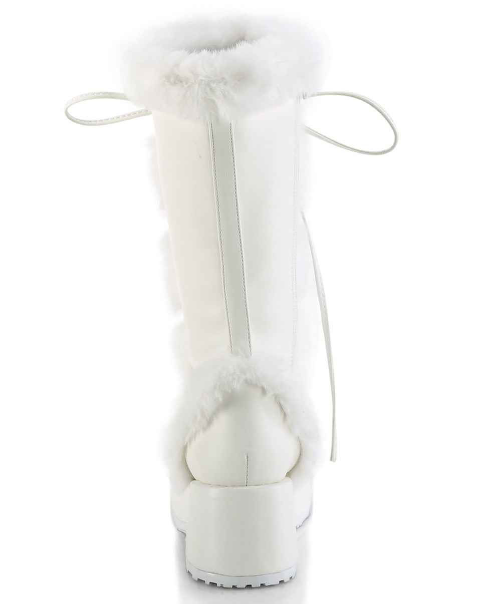 Demonia White Winter Solstice Faux Fur Boots