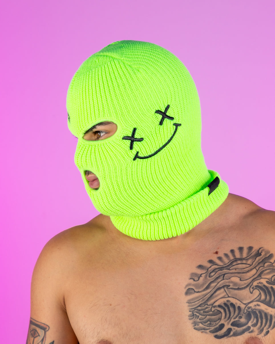 Neon Green House Head Smiles Ski Mask