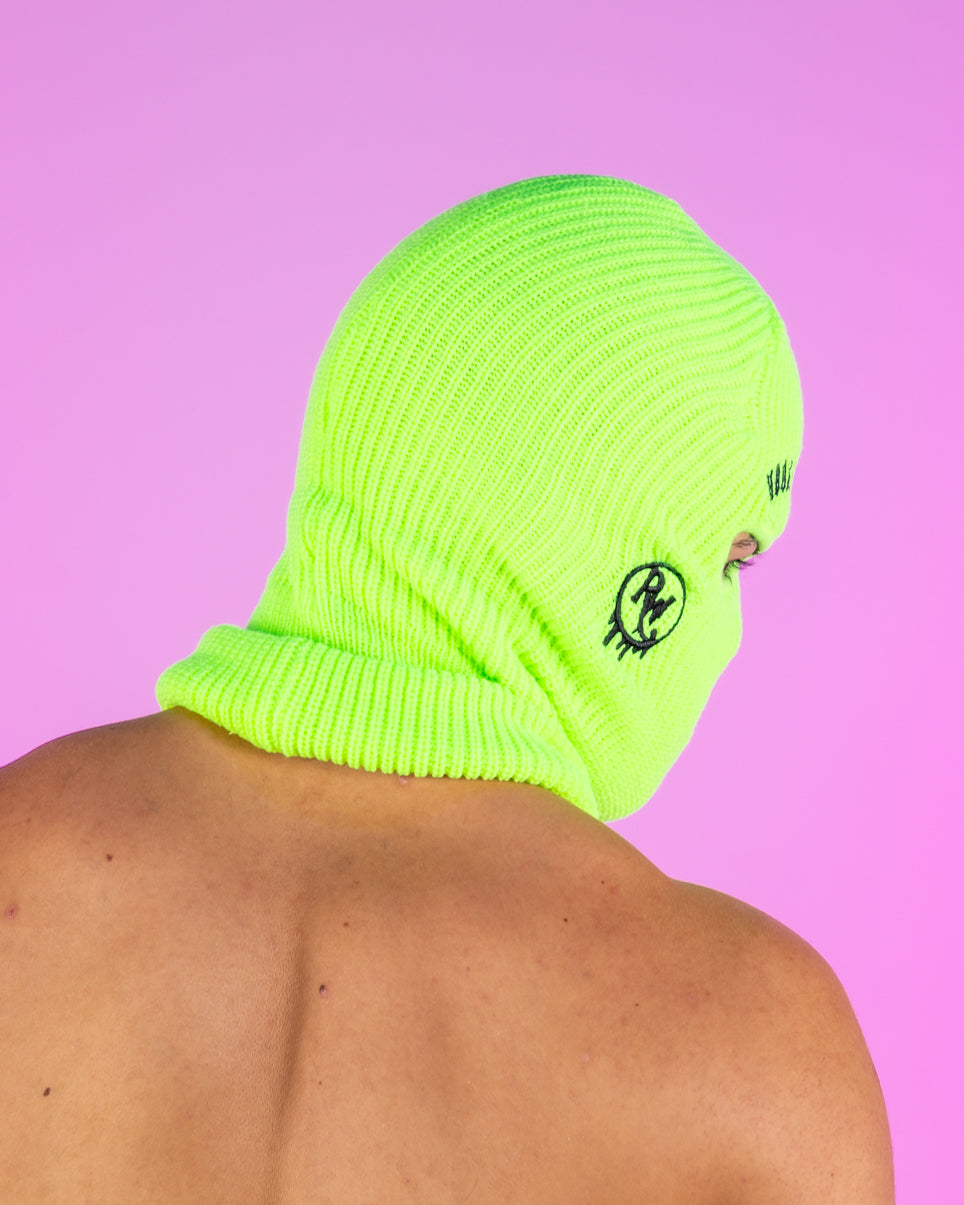 Neon Green House Head Smiles Ski Mask