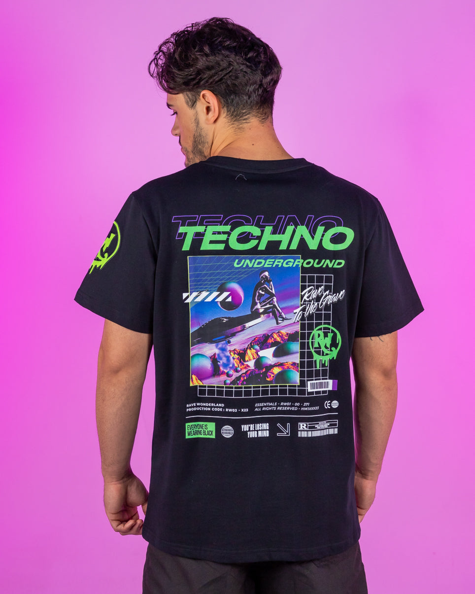 Techno Underground Retro Vibes Black T-Shirt