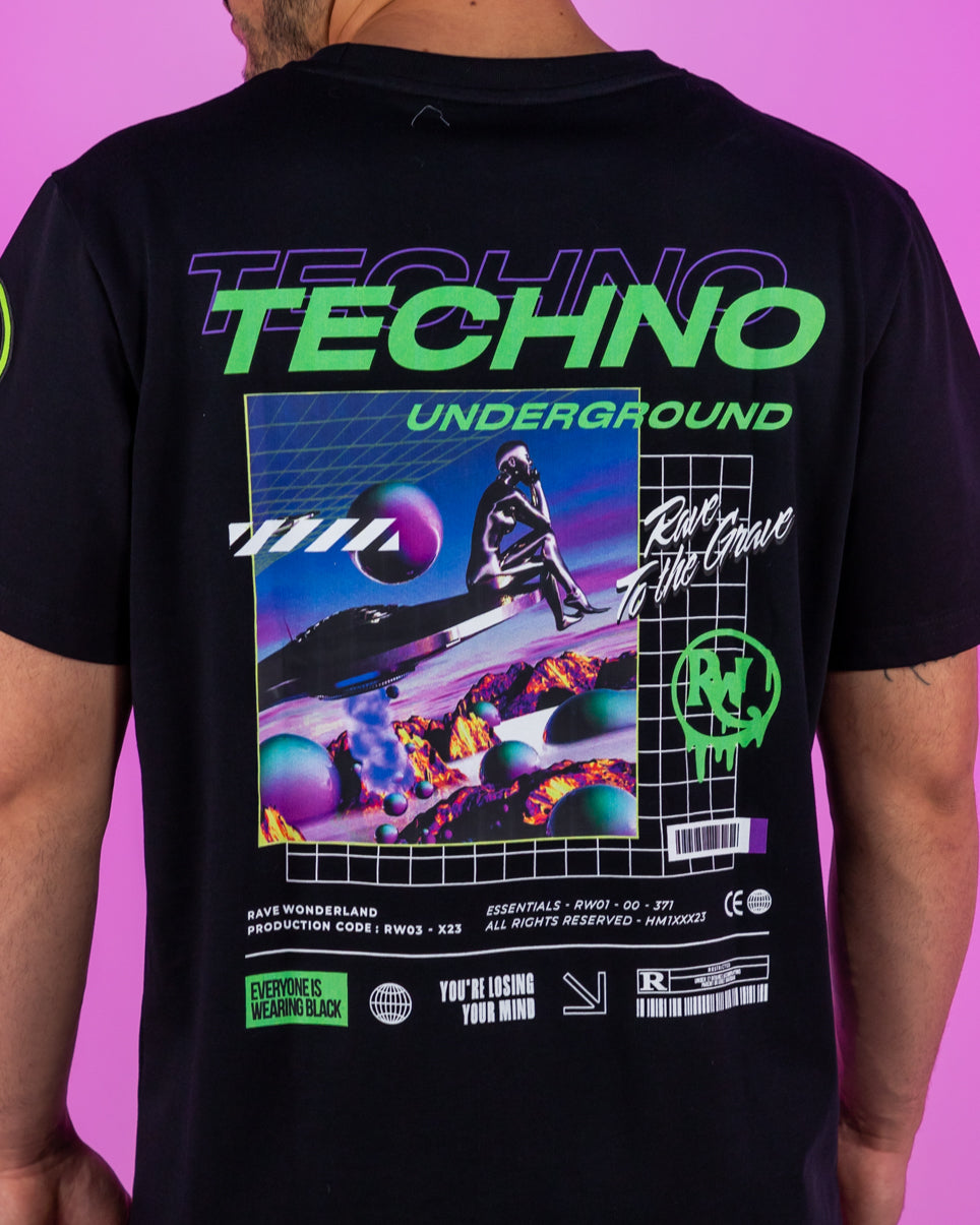 Techno Underground Retro Vibes Black T-Shirt