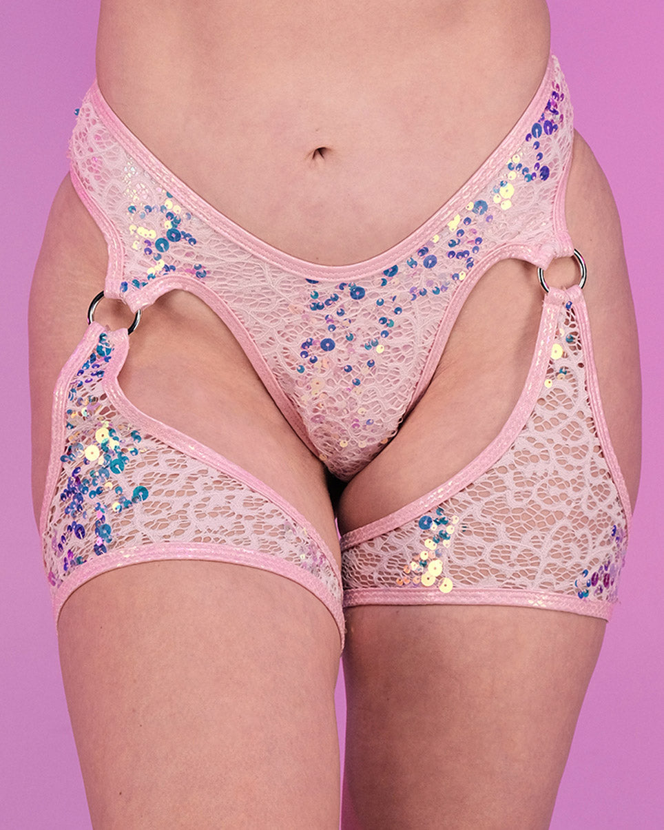 Pink Blush Sequin Net Chaps