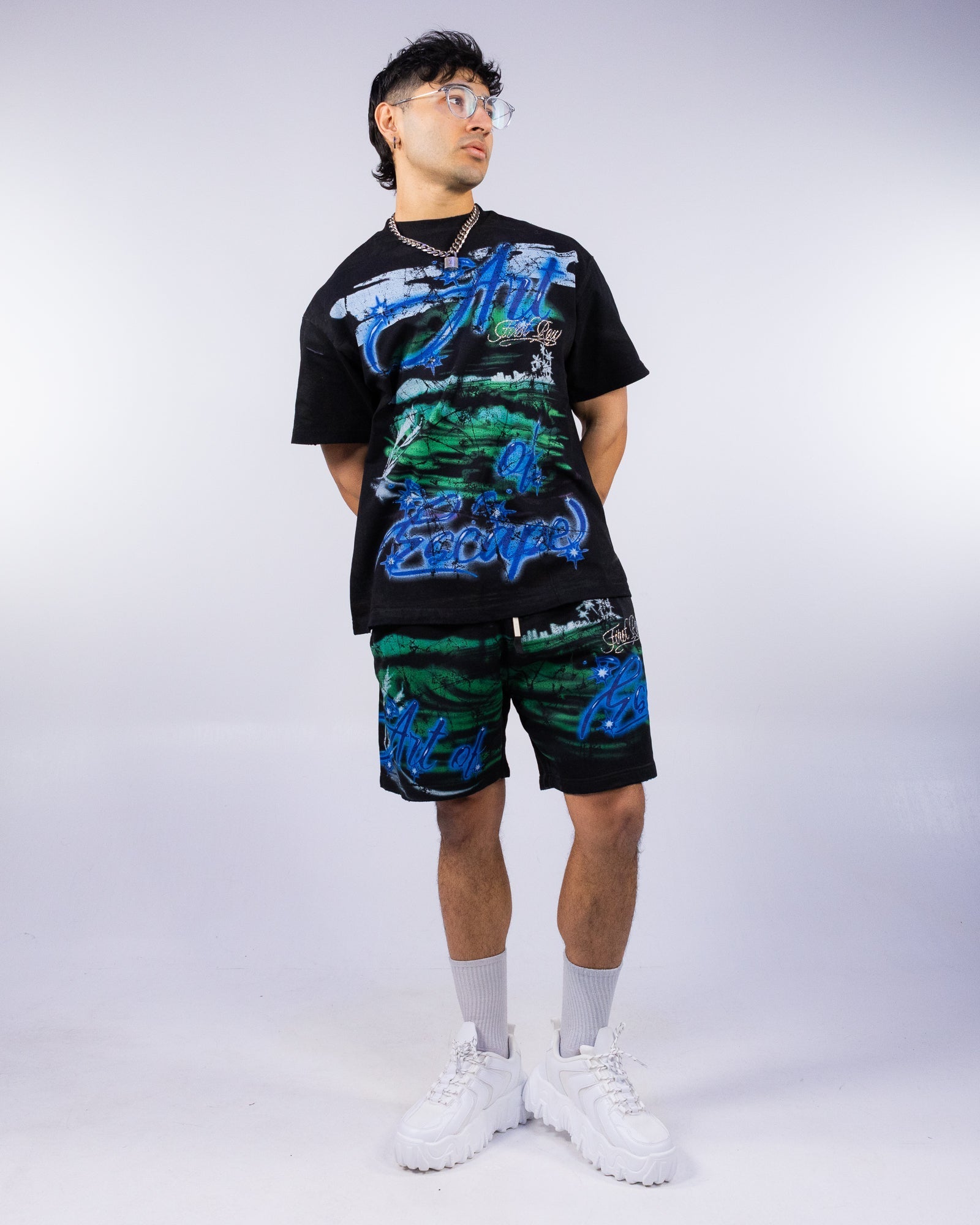 Art Of Escape Men's Black Graphic Shorts