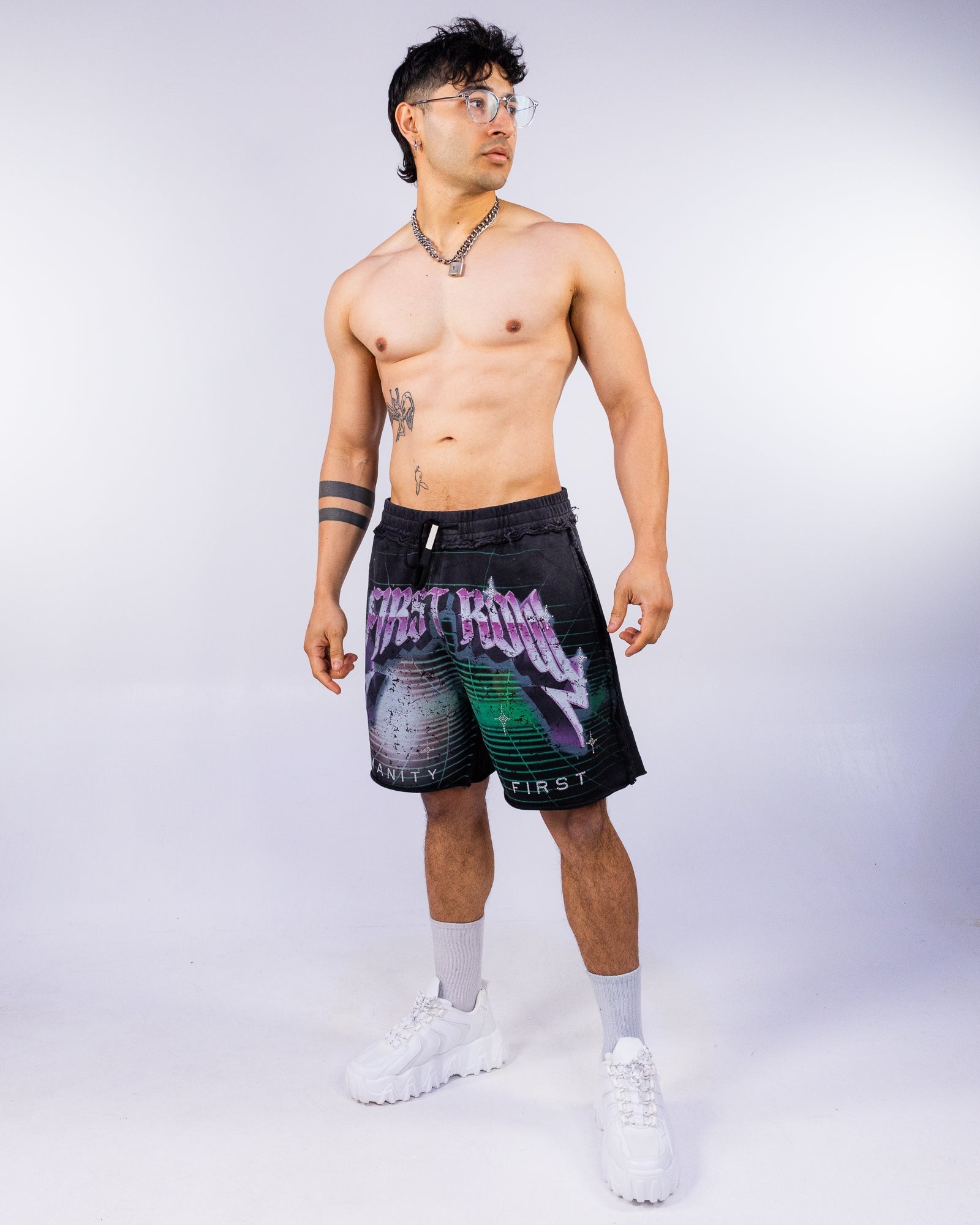 Washed Humanity Men's Black Graphic Shorts