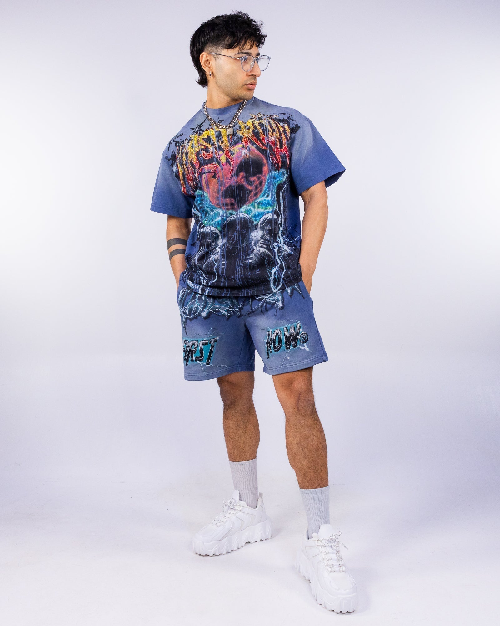 Earth First Men's Blue Graphic Shorts