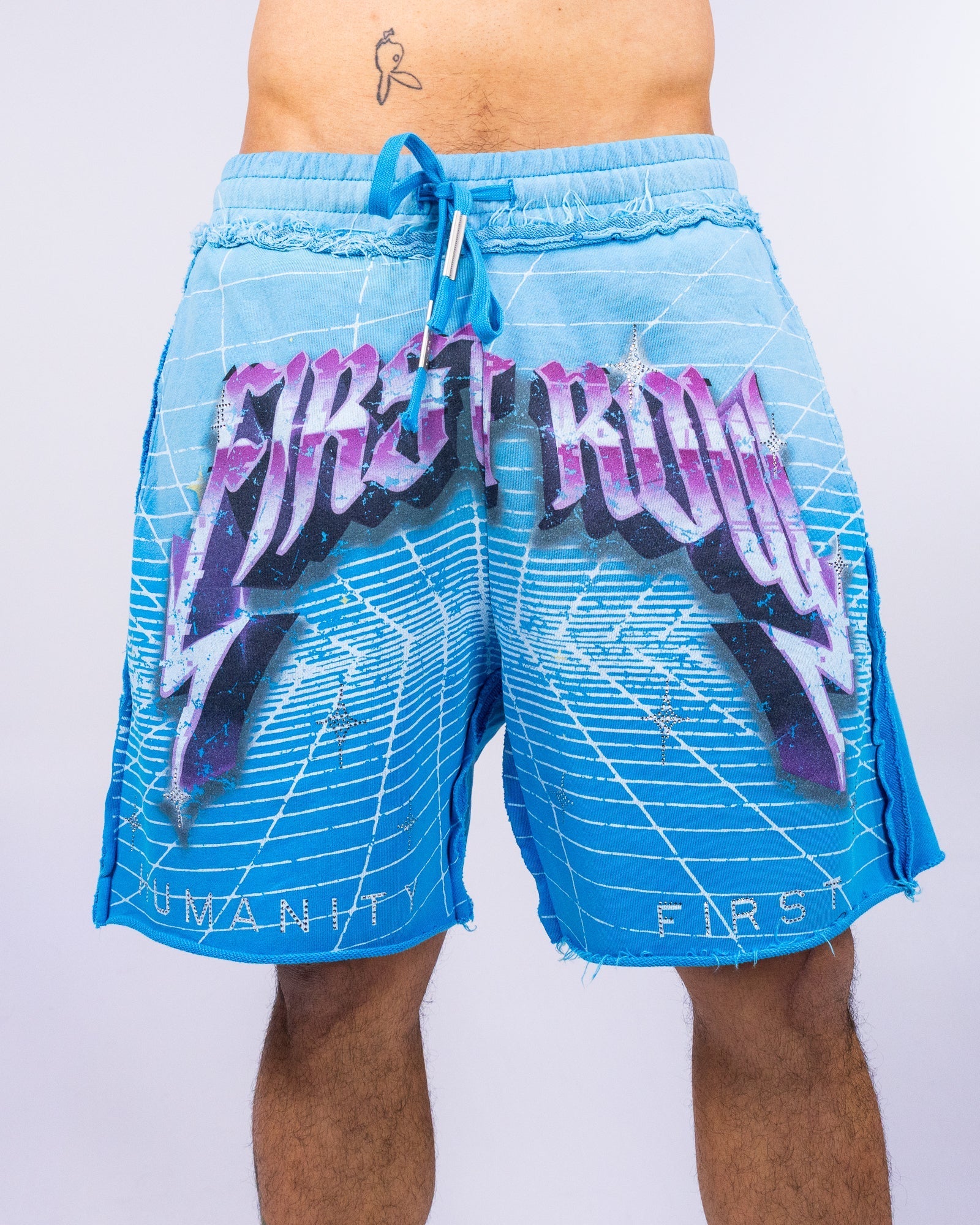 Washed Humanity Men's Blue Graphic Shorts