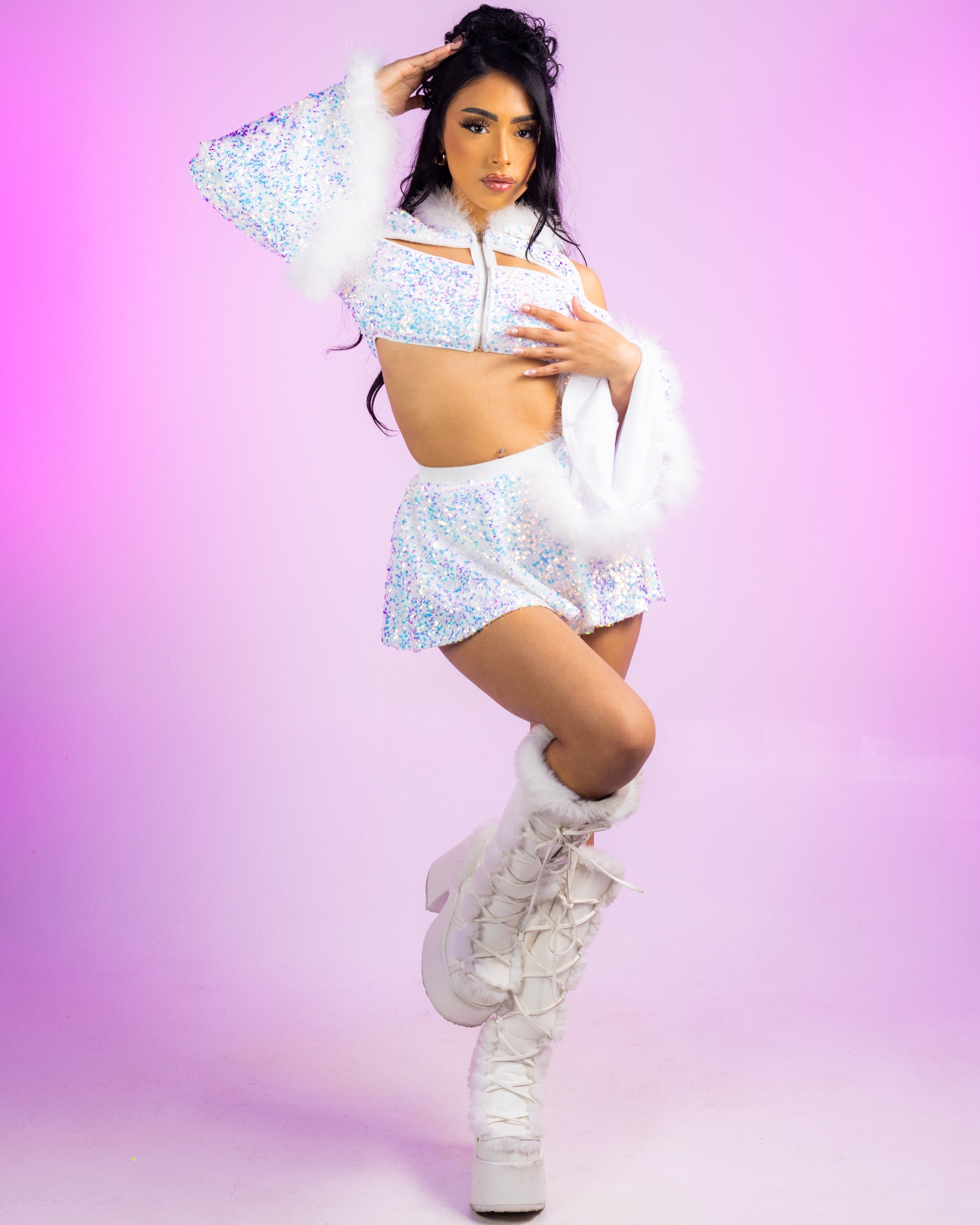 White Sequin Fields Skirt