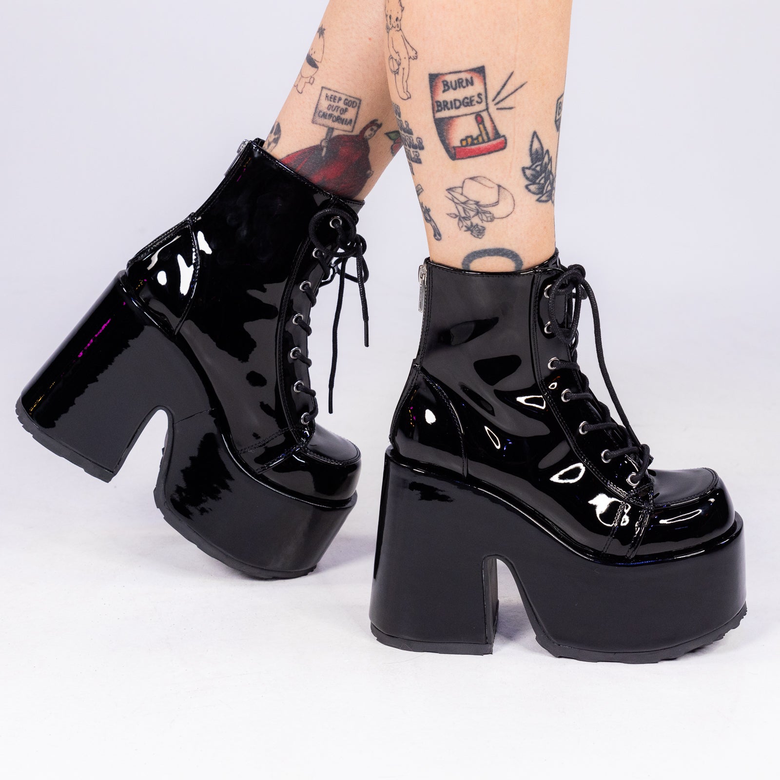 Demonia Black Patent Lace-Up Women's Platform Ankle Boots