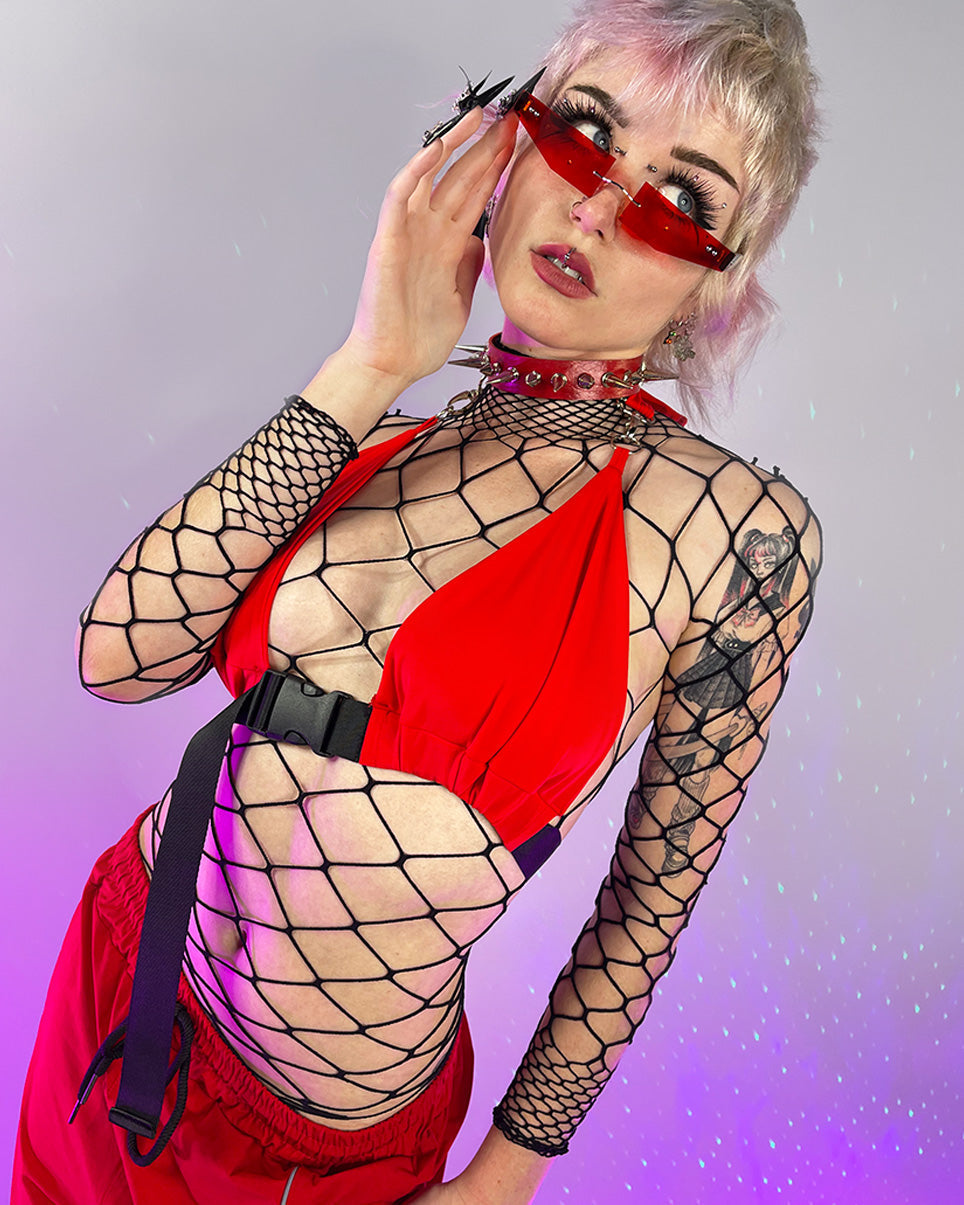 Red Click It or Ticket Buckle Top