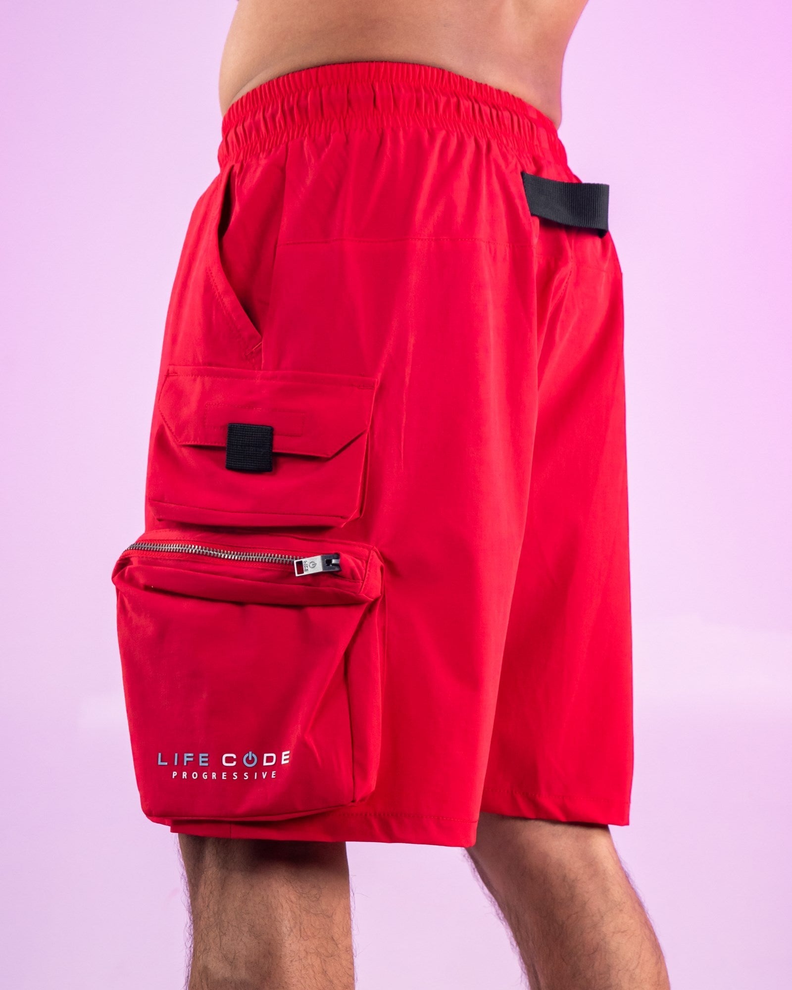 Red Nylon 7 Inch Inseam Shorts