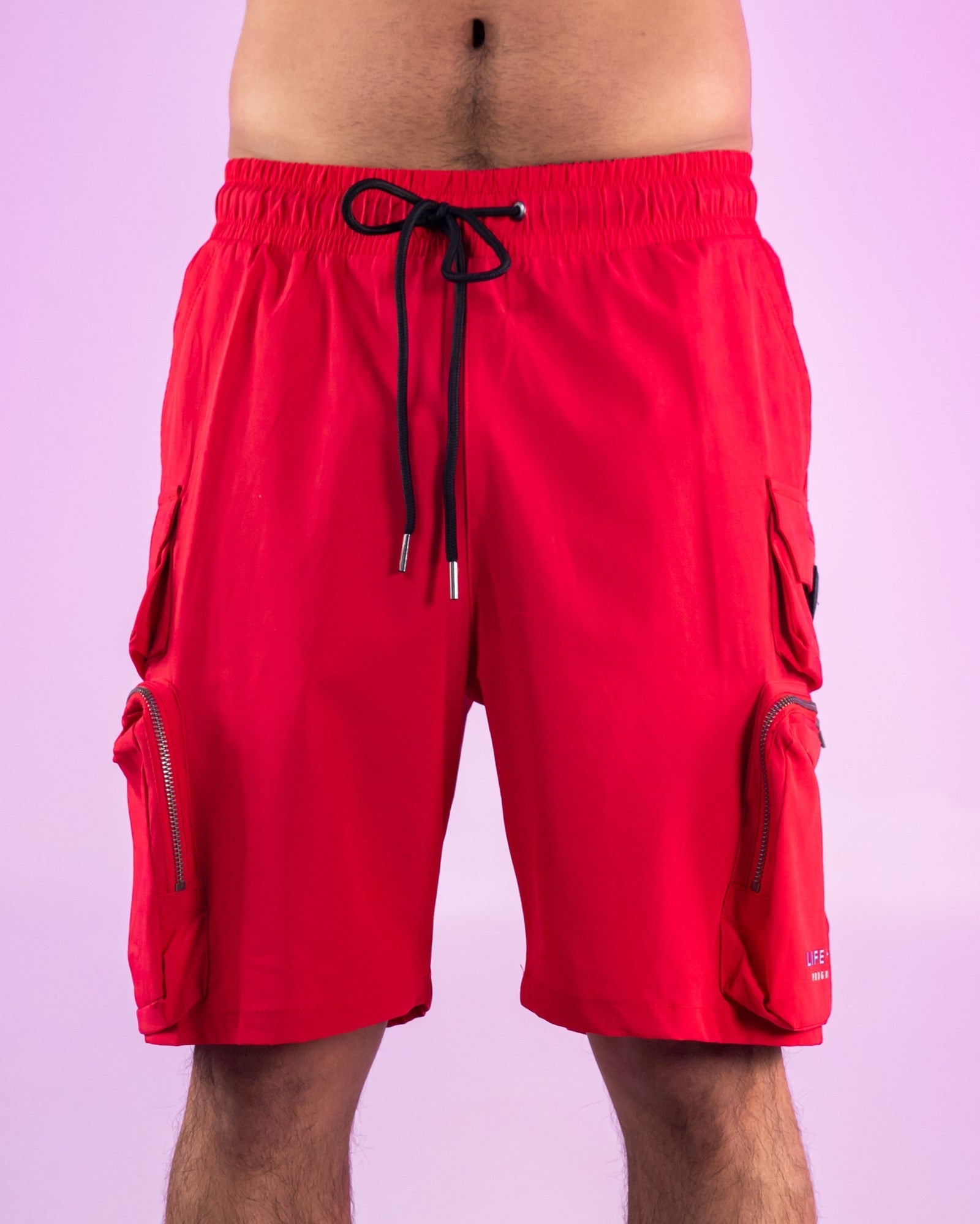 Red Nylon 7 Inch Inseam Shorts