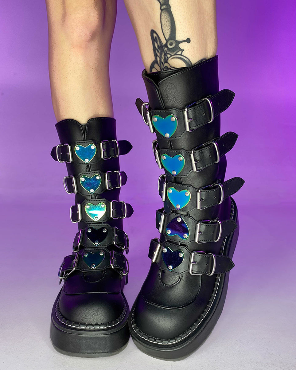 Demonia Emily Vegan Leather Heart-Buckle Boot